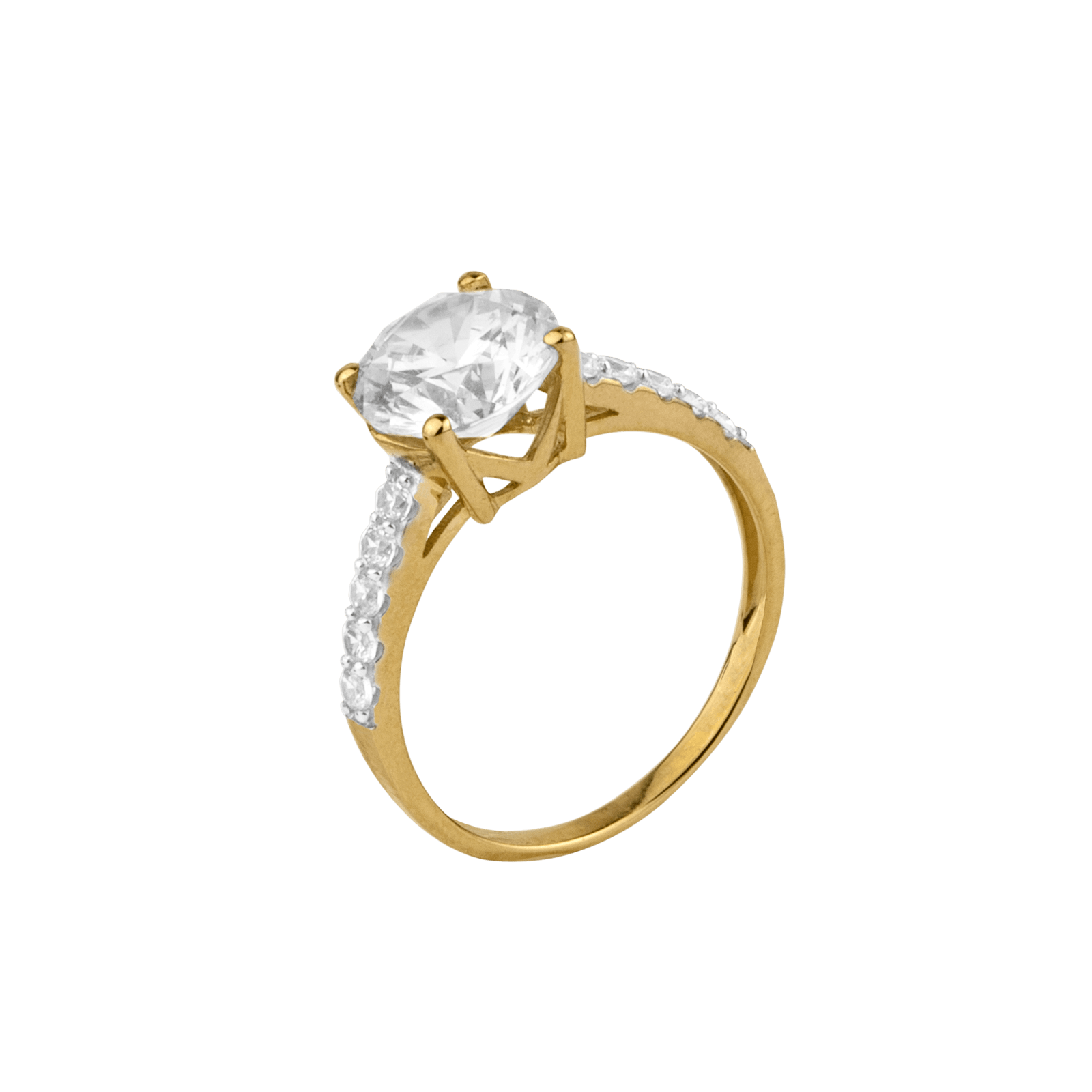 Bague solitaire accompagné oxyde de zirconium — Or 9 carats — taille 58