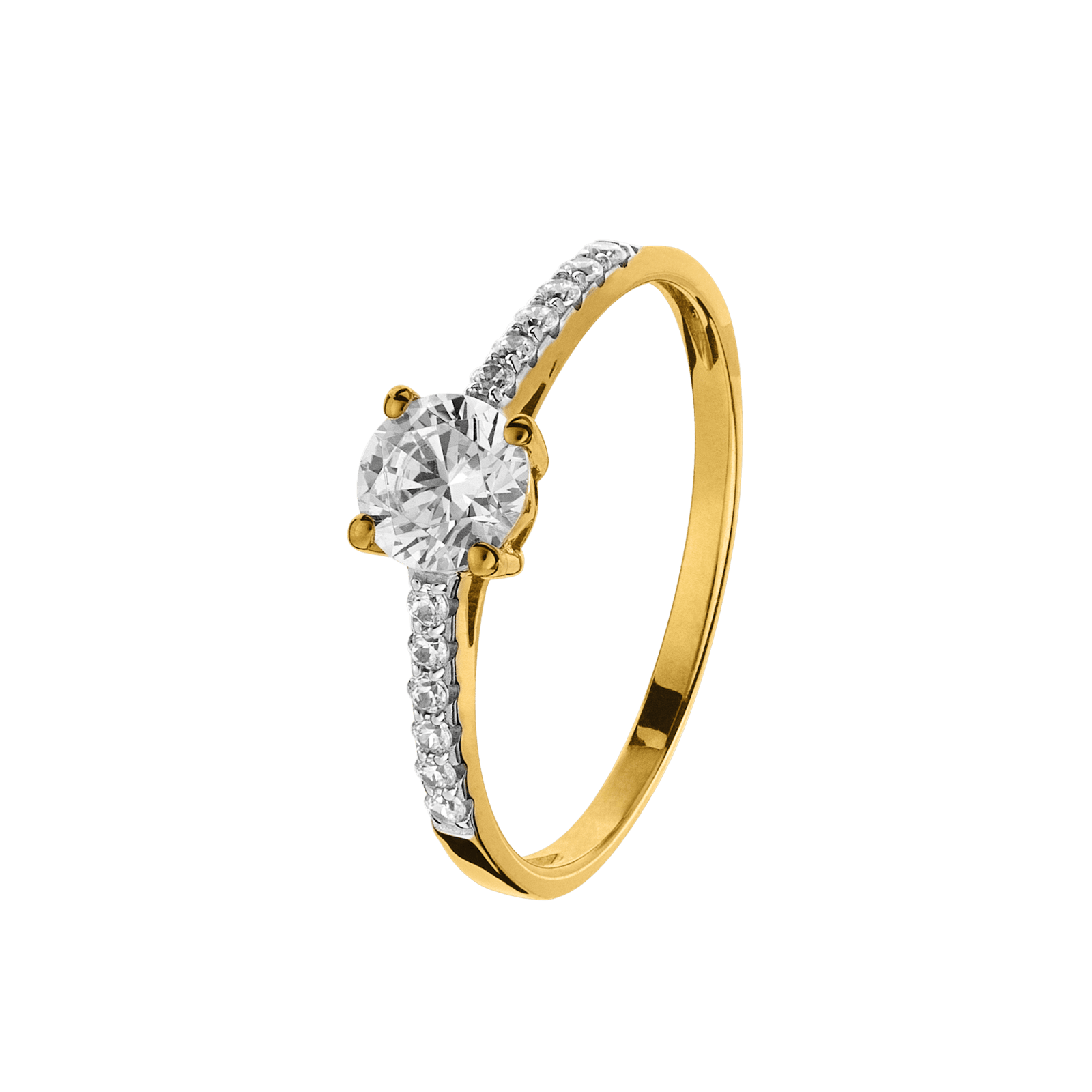 Bague solitaire accompagné oxyde de zirconium — Or 9 carats — taille 52