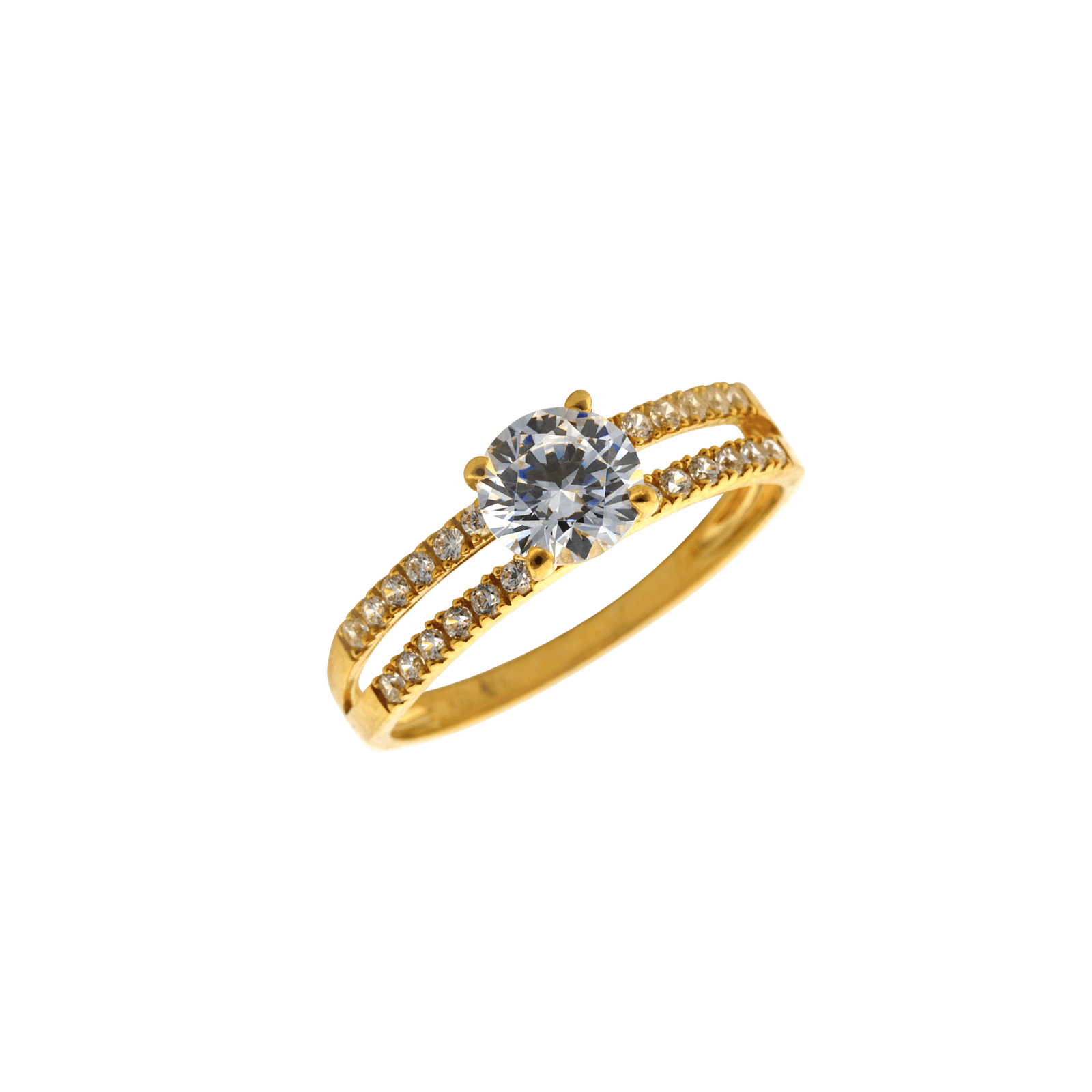 Bague solitaire accompagnée, oxydes — Or 9 carats, taille 60