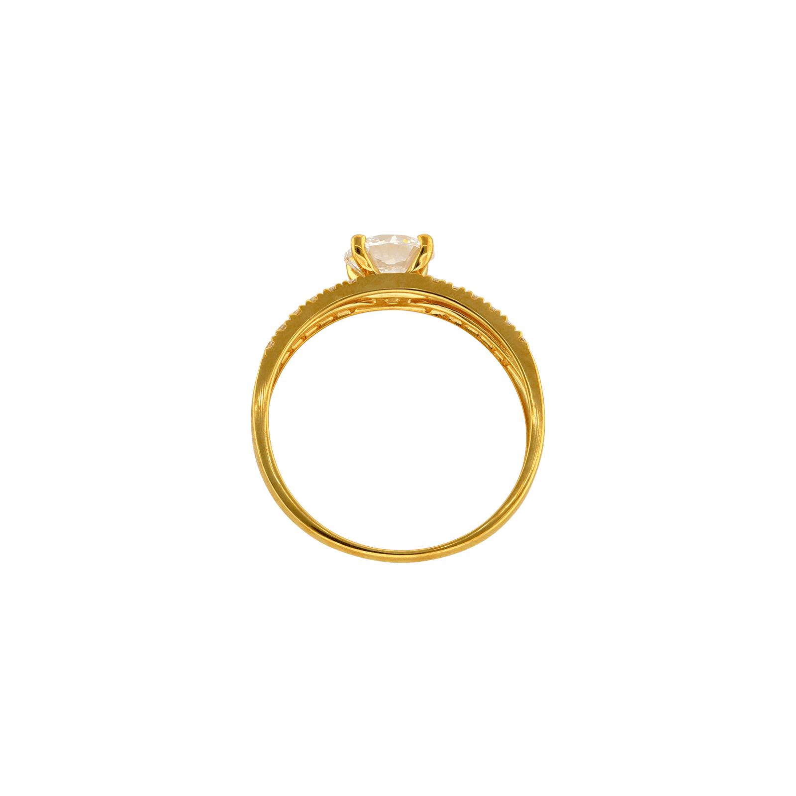 Bague solitaire accompagnée, oxydes — Or 9 carats, taille 60