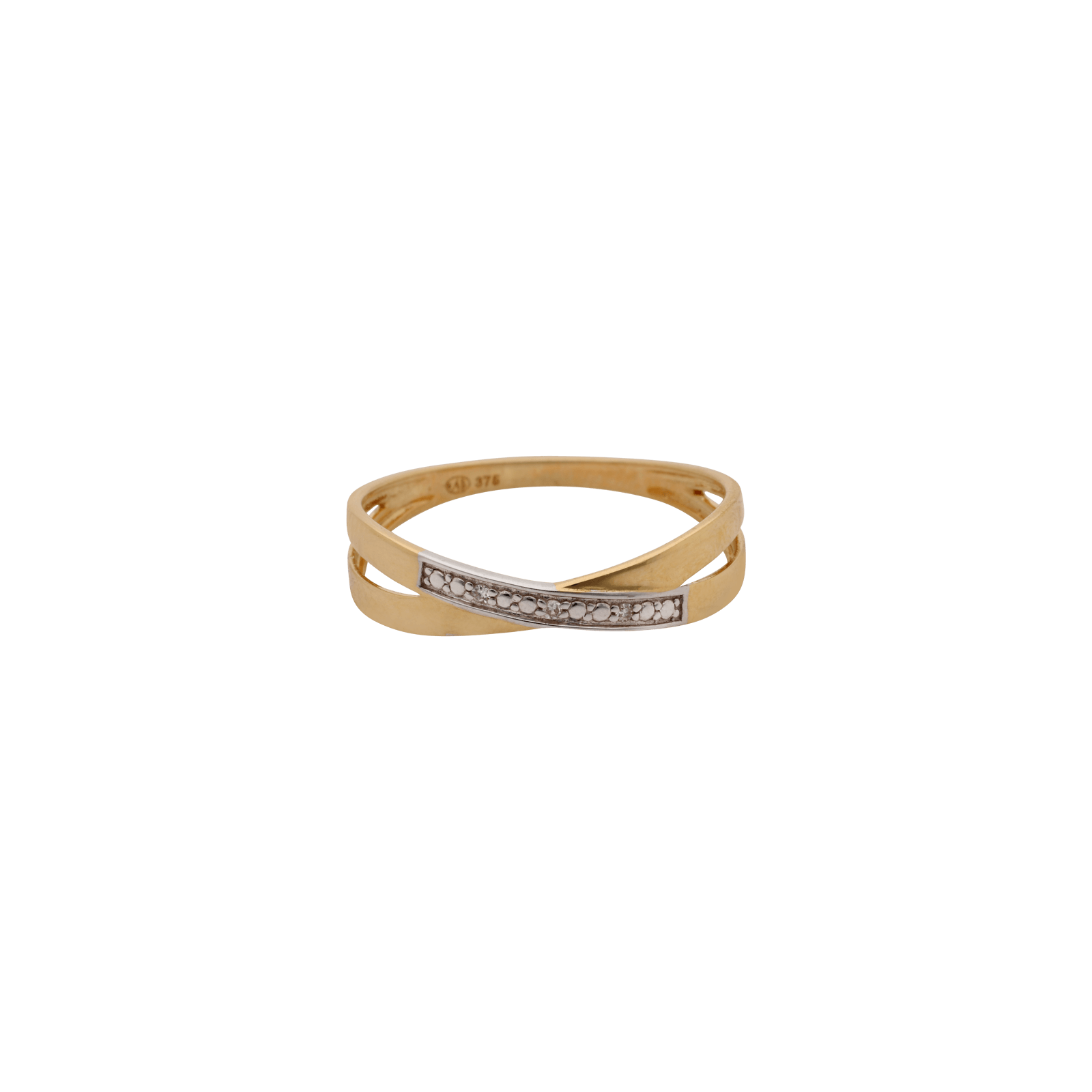 Bague double rang croisé diamants 0,02 ct — Or 9 carats — taille 54