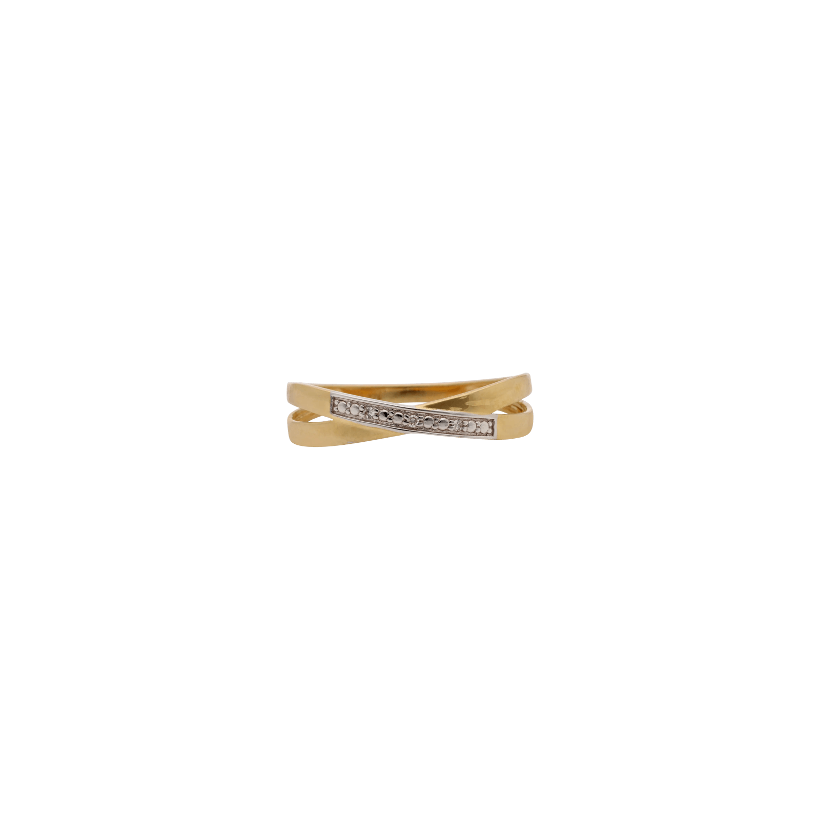 Bague double rang croisé diamants 0,02 ct — Or 9 carats — taille 54
