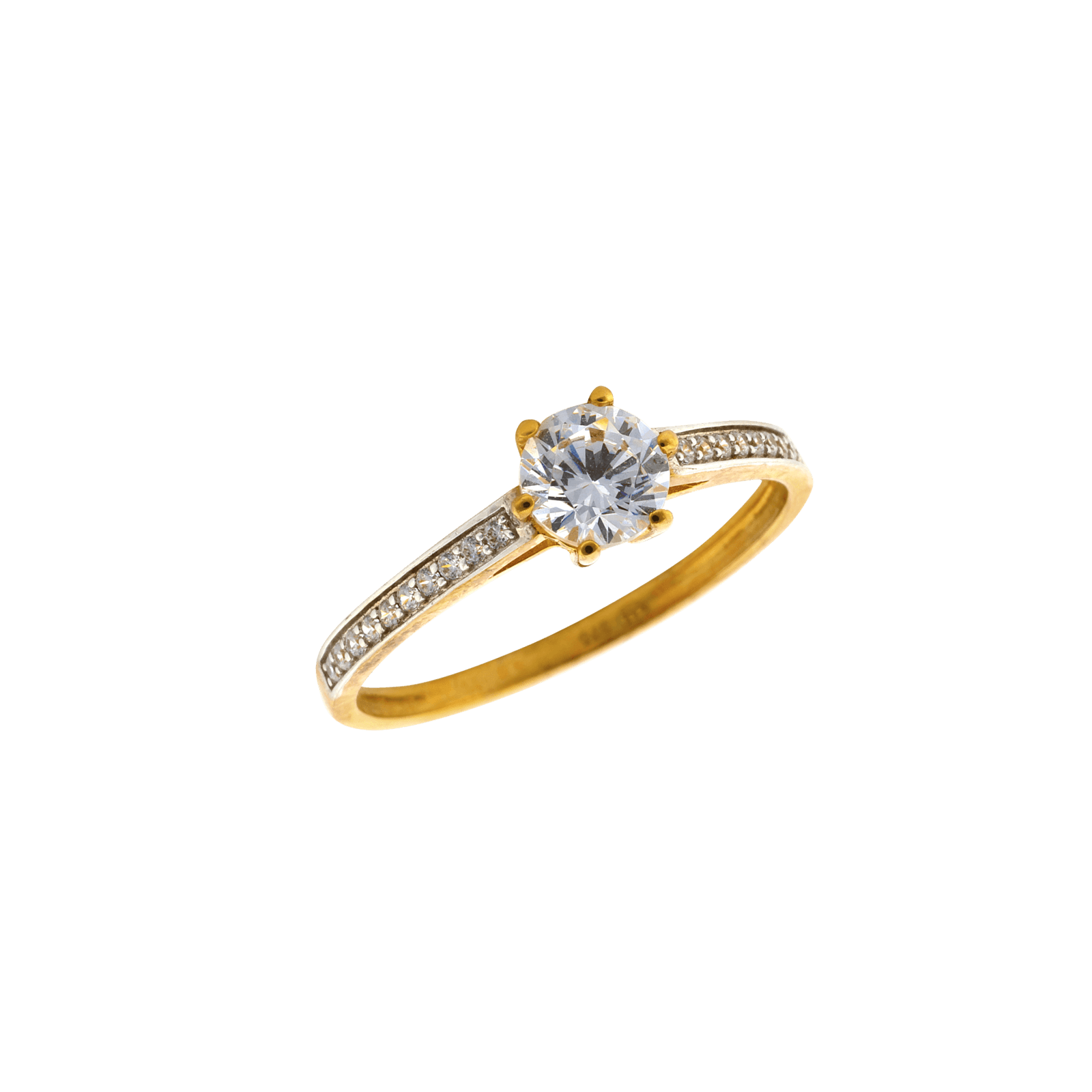 Bague solitaire accompagné oxyde de zirconium — Or 9 carats — taille 52