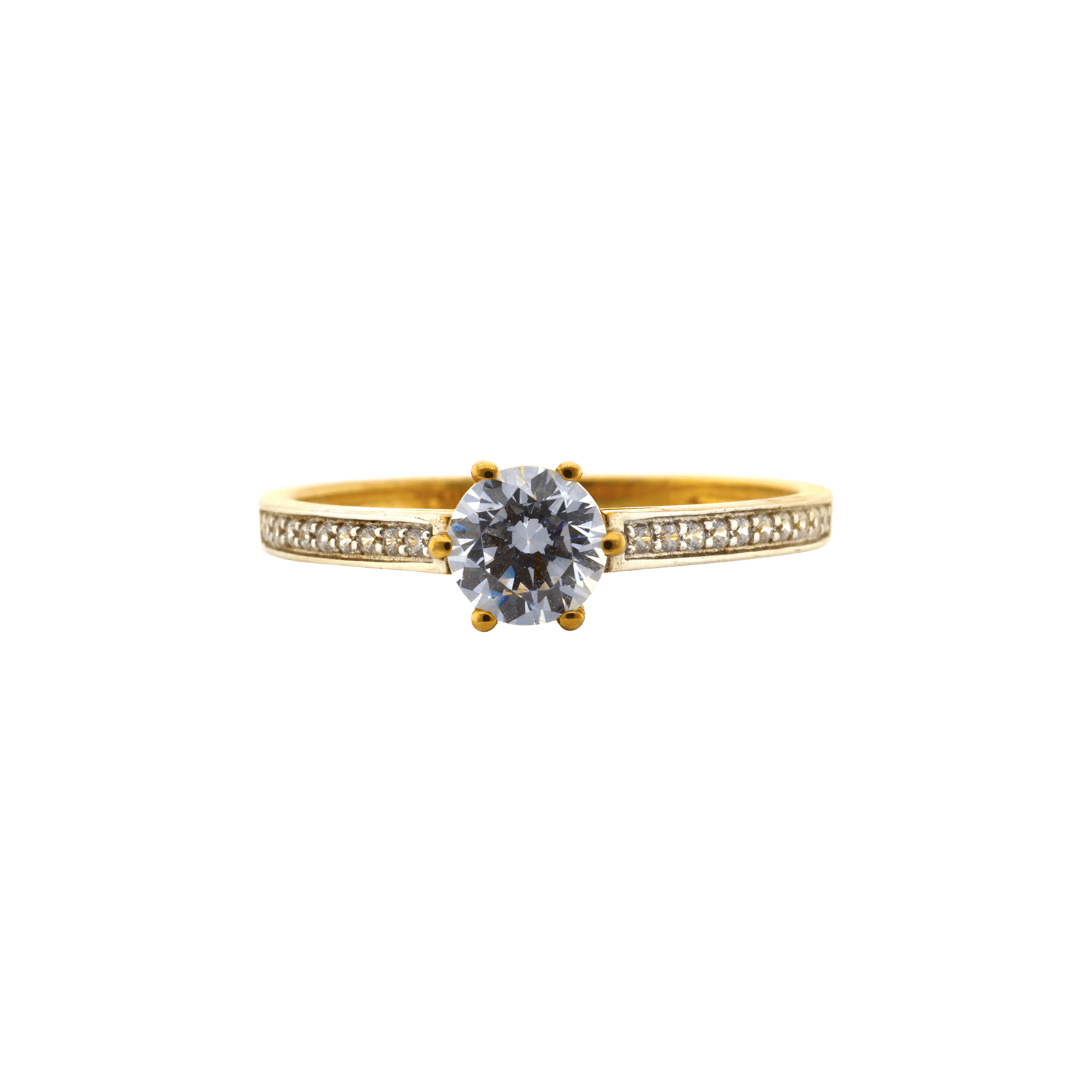 Bague solitaire accompagné oxyde de zirconium — Or 9 carats — taille 60