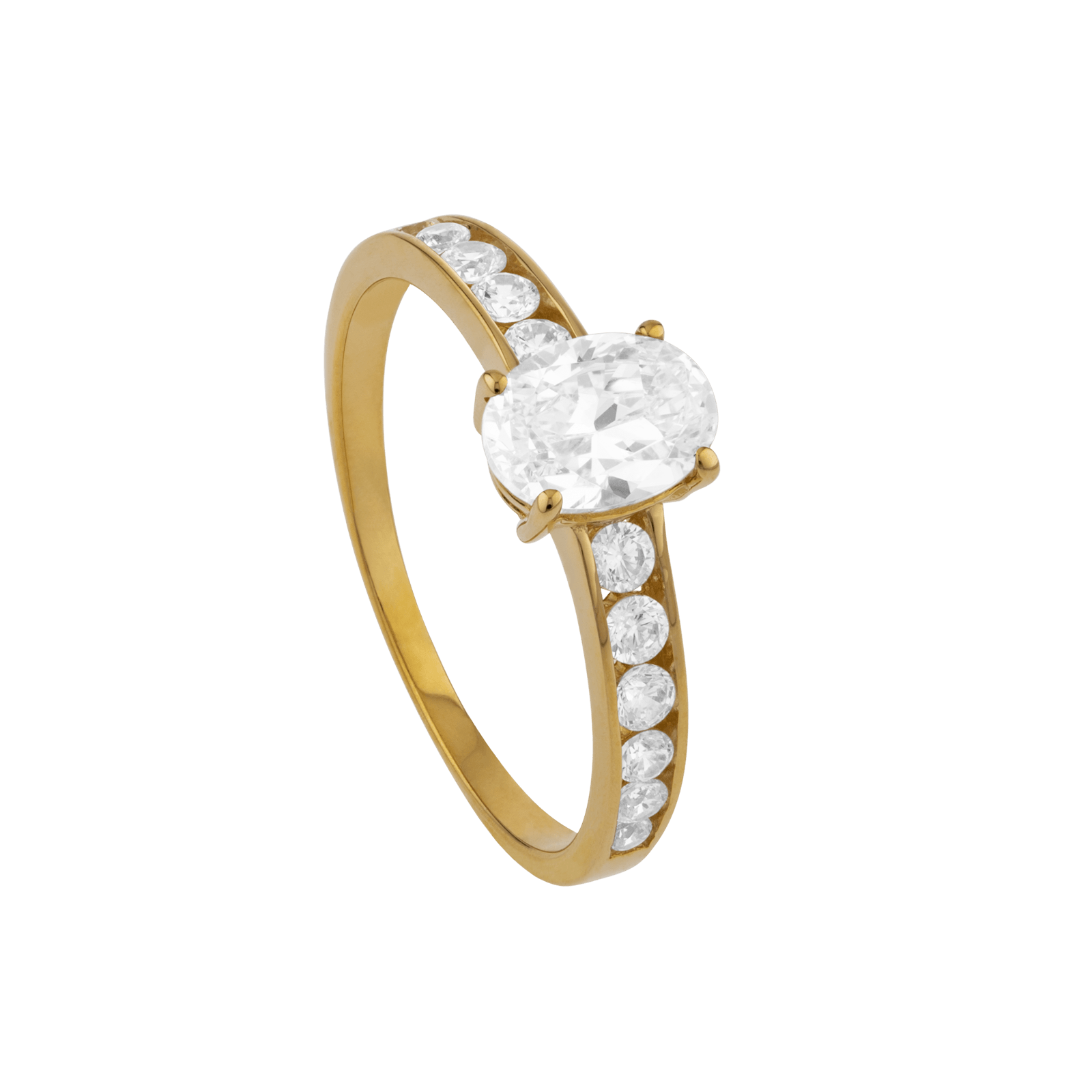 Bague solitaire accompagné oxyde de zirconium — Or 9 carats — taille 52