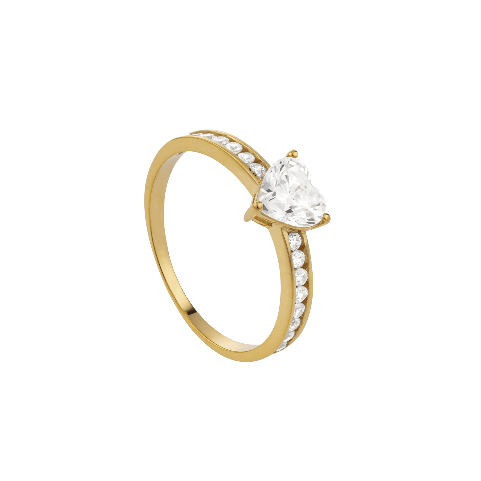 Bague solitaire cœur accompagné oxyde de zirconium — Or 9 carats — taille 58
