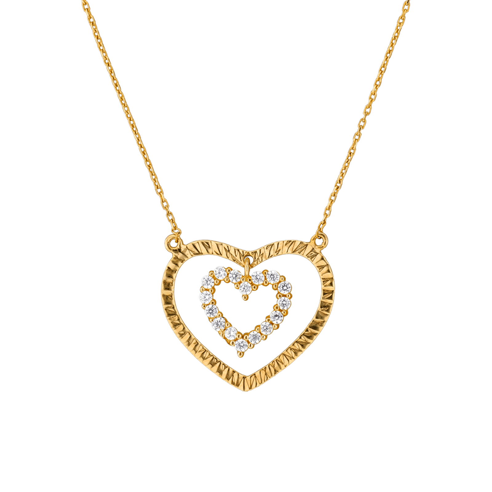 Collier forçat 2 coeurs ajourés entremelés Oxyde de Zirconium 40 plus 2 centimètres