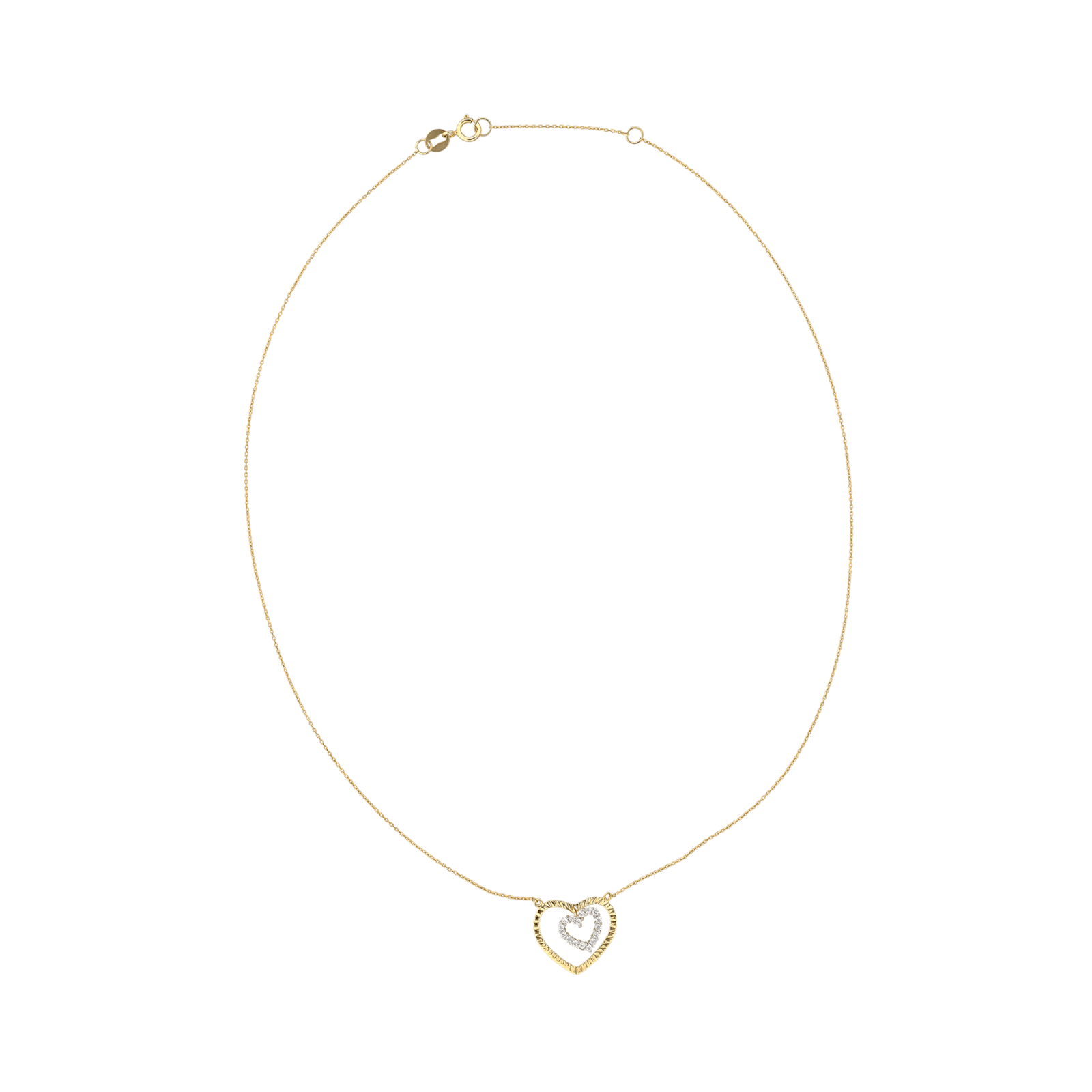 Collier forçat 2 coeurs ajourés entremelés Oxyde de Zirconium 40 plus 2 centimètres