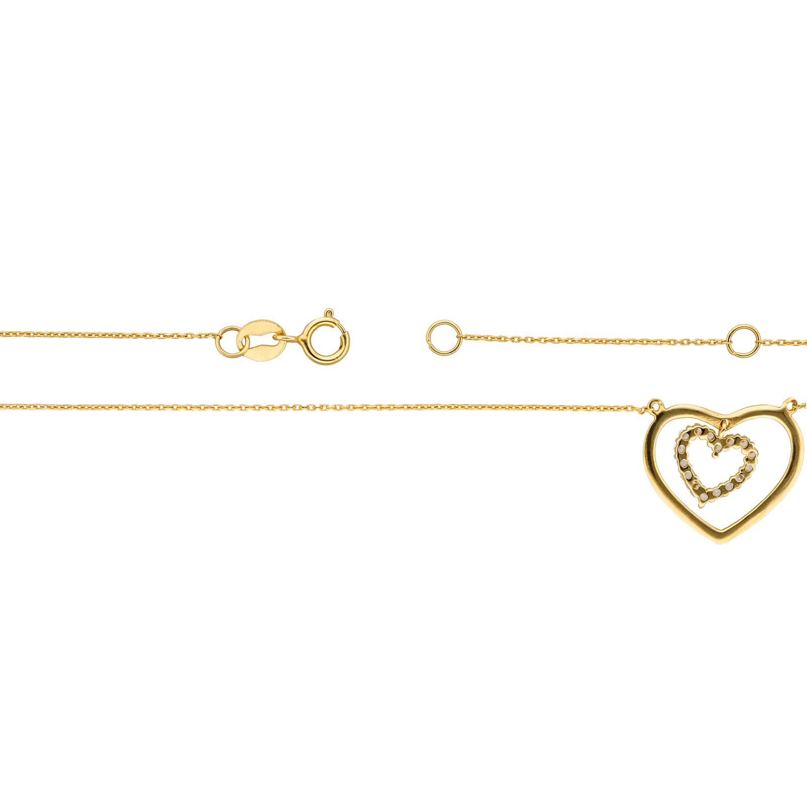 Collier forçat 2 coeurs ajourés entremelés Oxyde de Zirconium 40 plus 2 centimètres