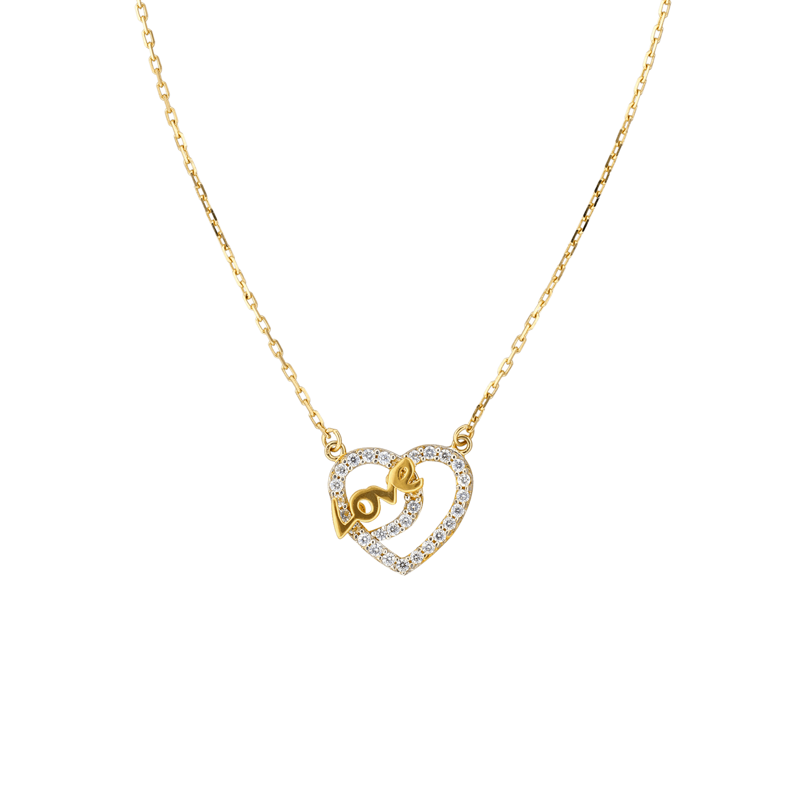 Collier forçat coeur plus Love ajouré Oxyde de Zirconium 40 plus 5 centimètres