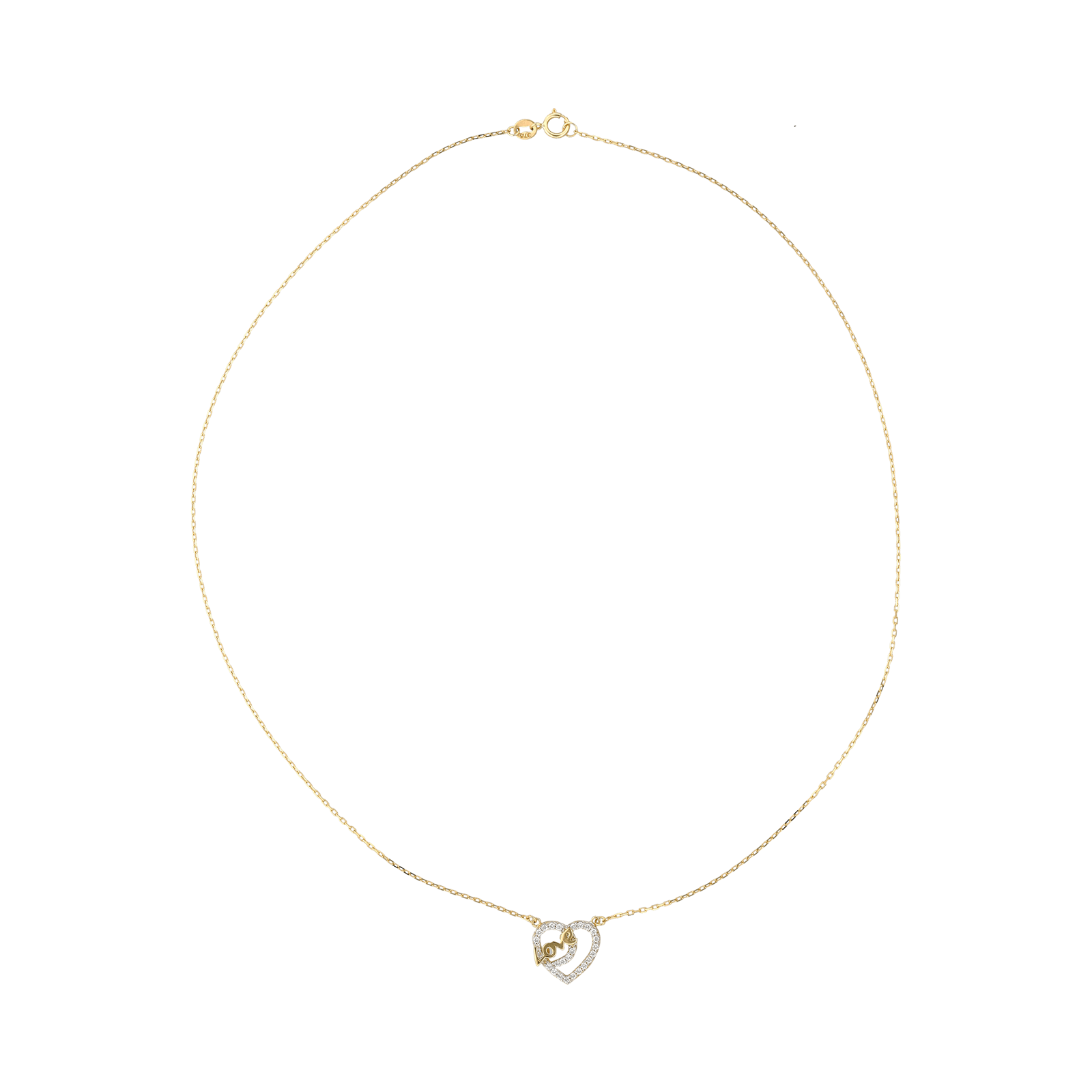 Collier forçat coeur plus Love ajouré Oxyde de Zirconium 40 plus 5 centimètres