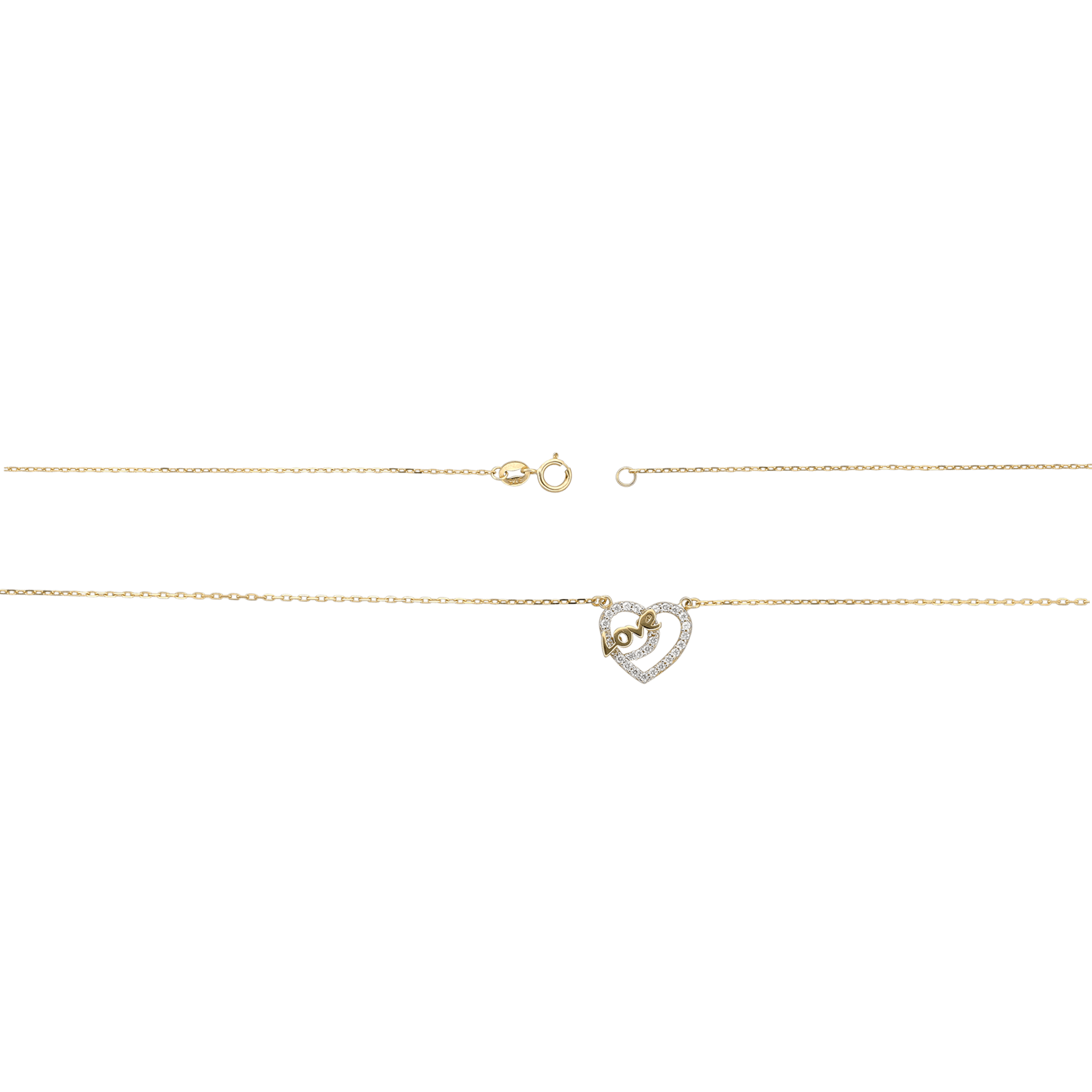 Collier forçat coeur plus Love ajouré Oxyde de Zirconium 40 plus 5 centimètres