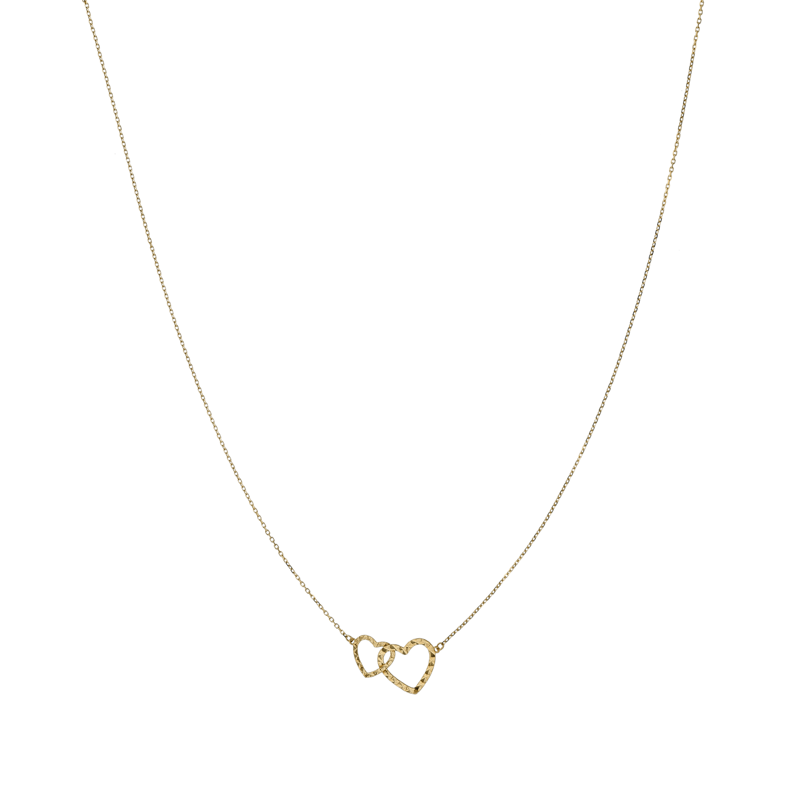 Collier fantaisie double coeur enlacé diamanté 42 plus 3 centimètres