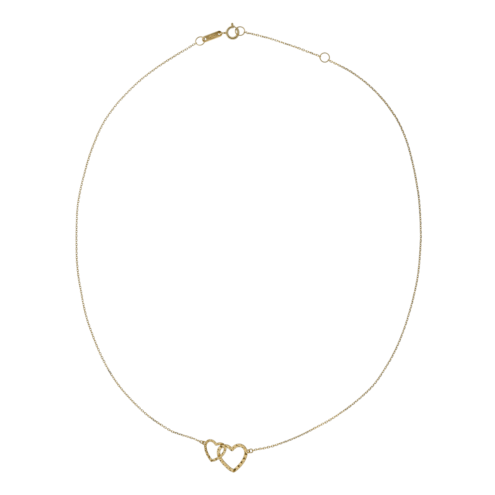 Collier fantaisie double coeur enlacé diamanté 42 plus 3 centimètres