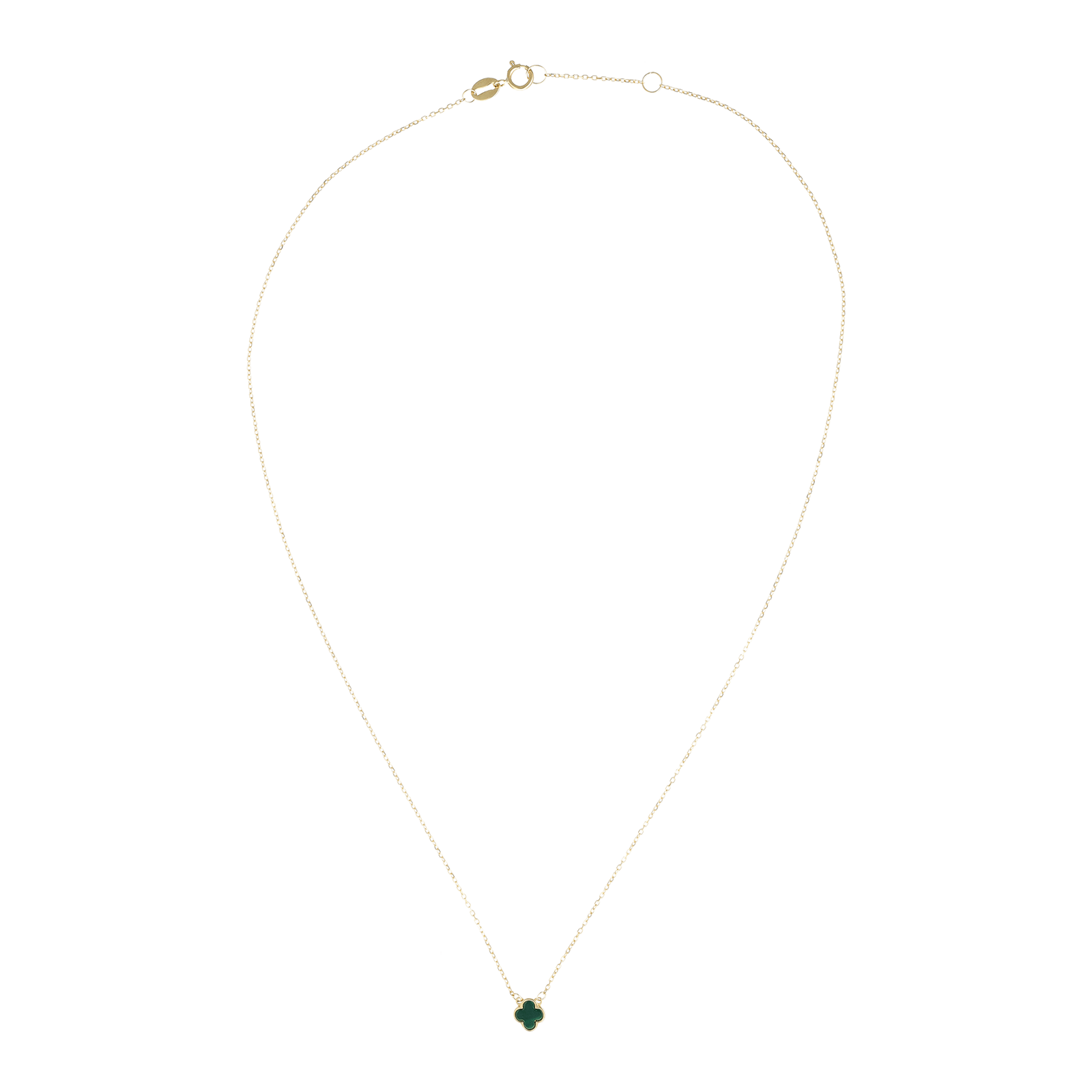 Collier Or Jaune Trèfle malachite 40 plus 2 centimètres