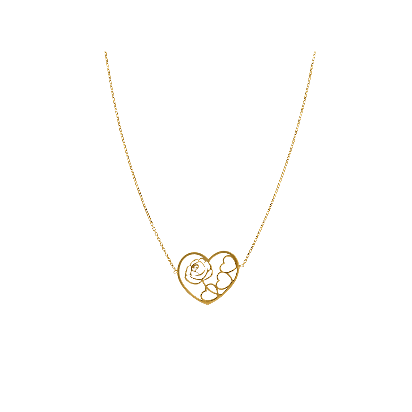 Collier motif coeur et rose laser ajour茅e 40 plus 2 centim猫tres