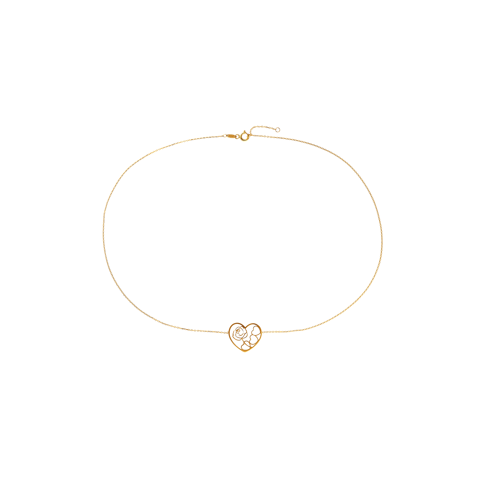 Collier motif coeur et rose laser ajour茅e 40 plus 2 centim猫tres