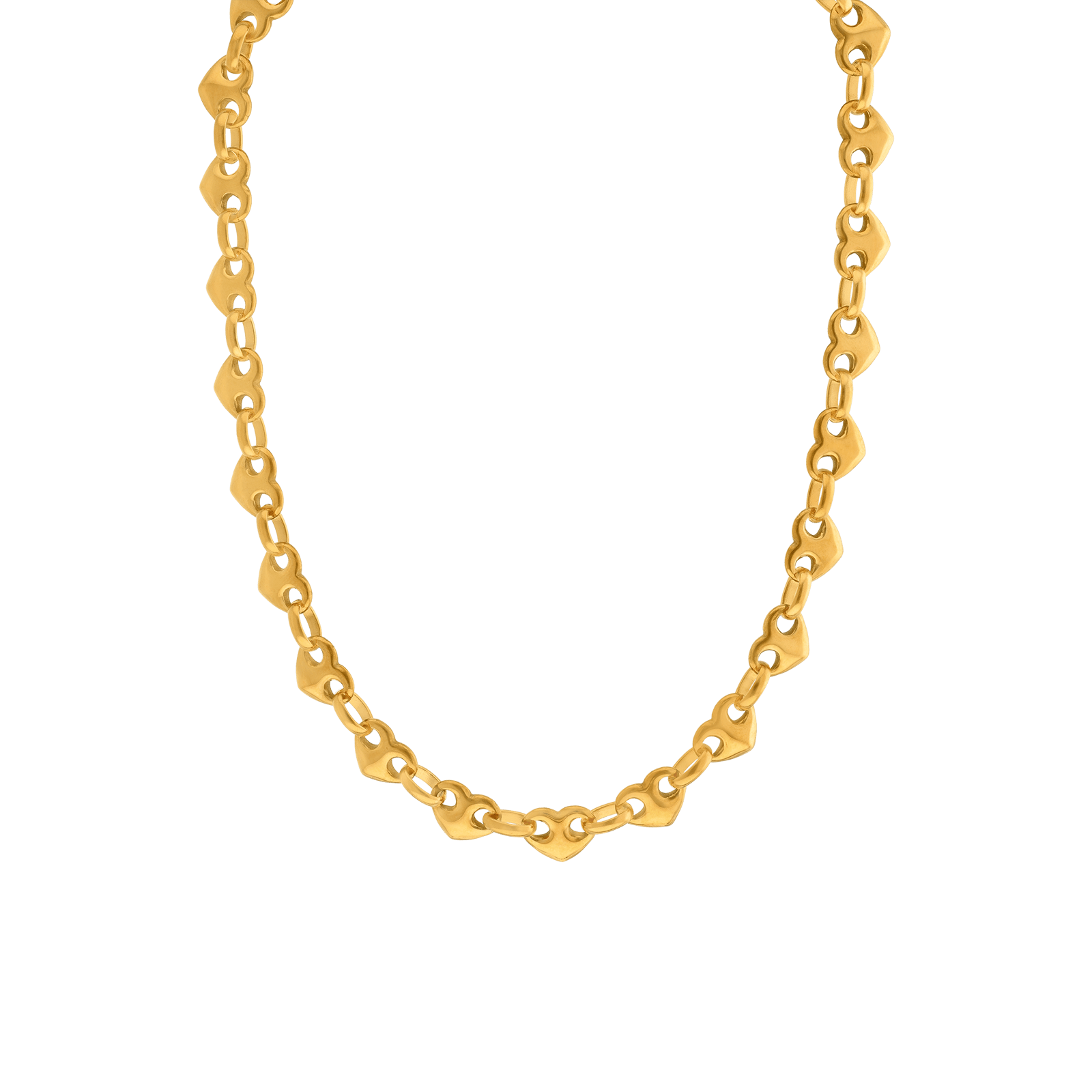 Collier Callas en acier doré maille plate cœur, 40 cm avec rallonge de 5 cm