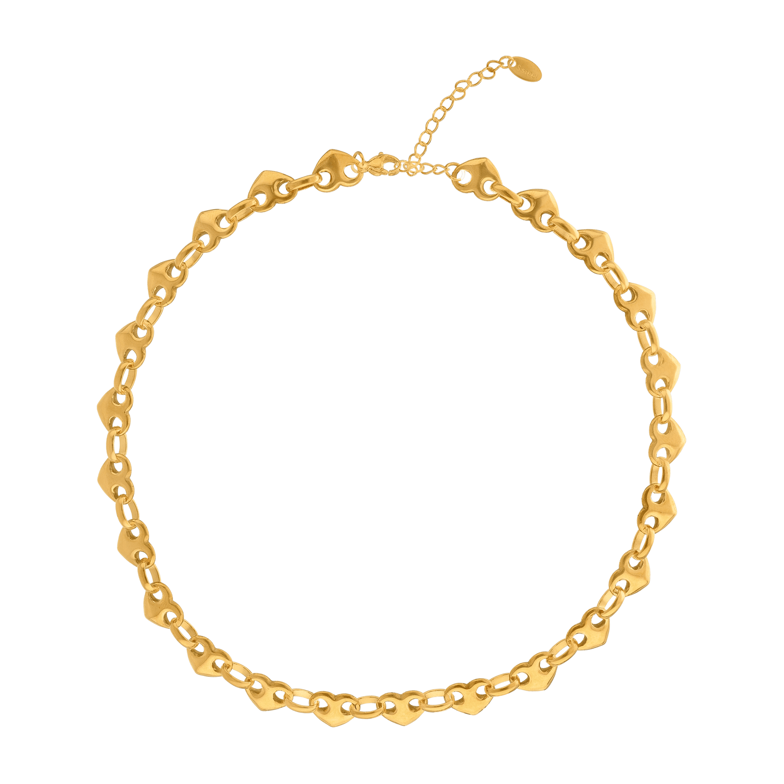Collier Callas en acier doré maille plate cœur, 40 cm avec rallonge de 5 cm