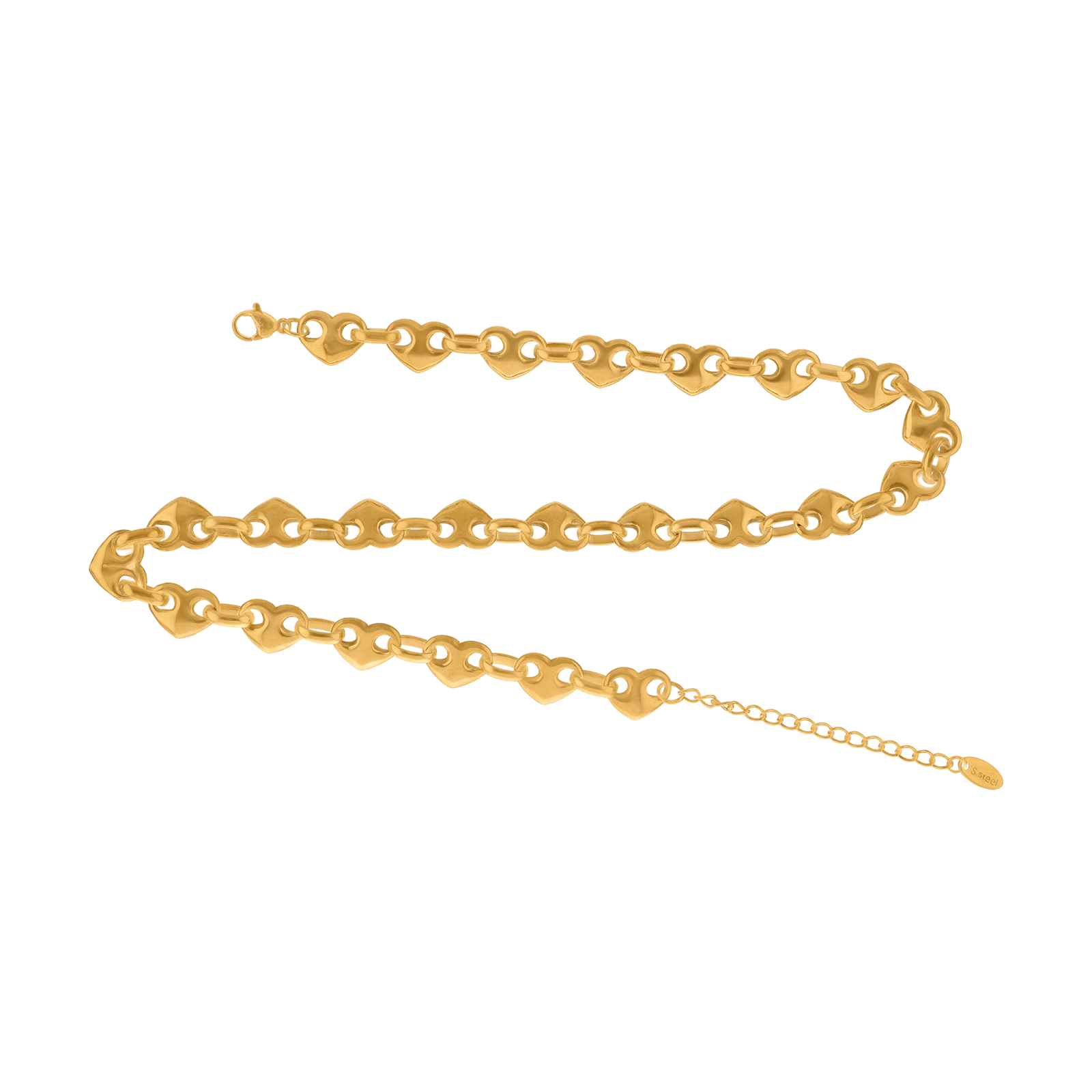 Collier Callas en acier doré maille plate cœur, 40 cm avec rallonge de 5 cm