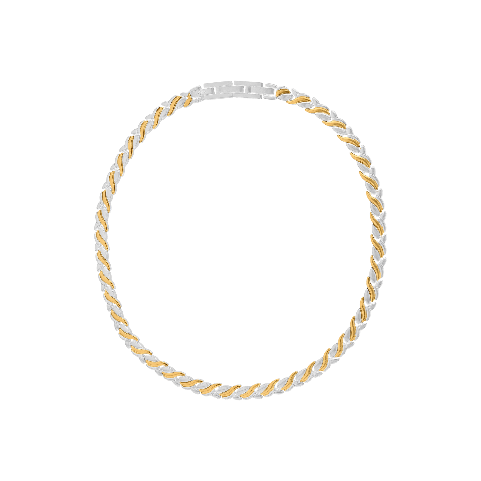Collier Callas en acier bicolore maille plate, 43 cm