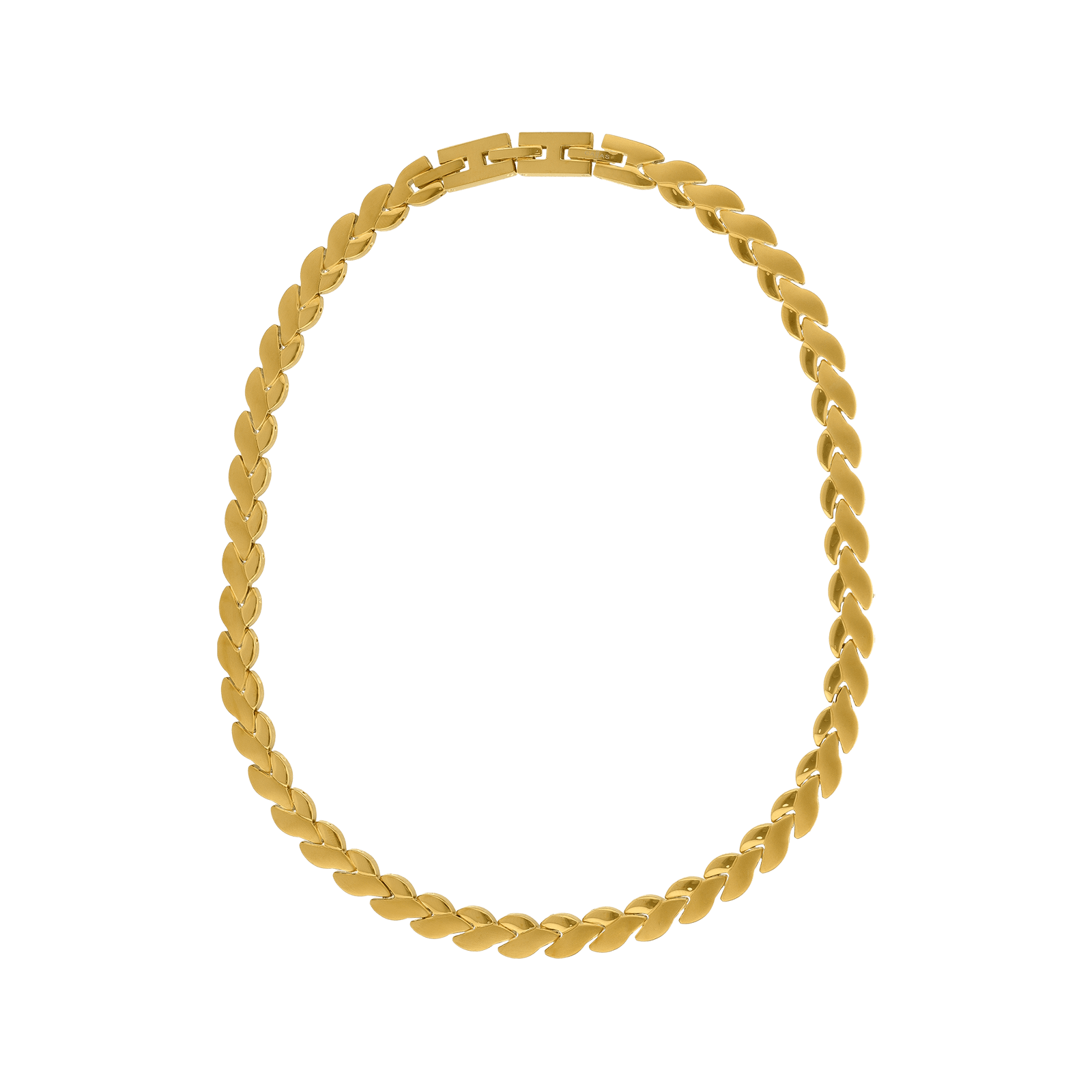 Collier Callas en acier doré maille feuille, 43 cm