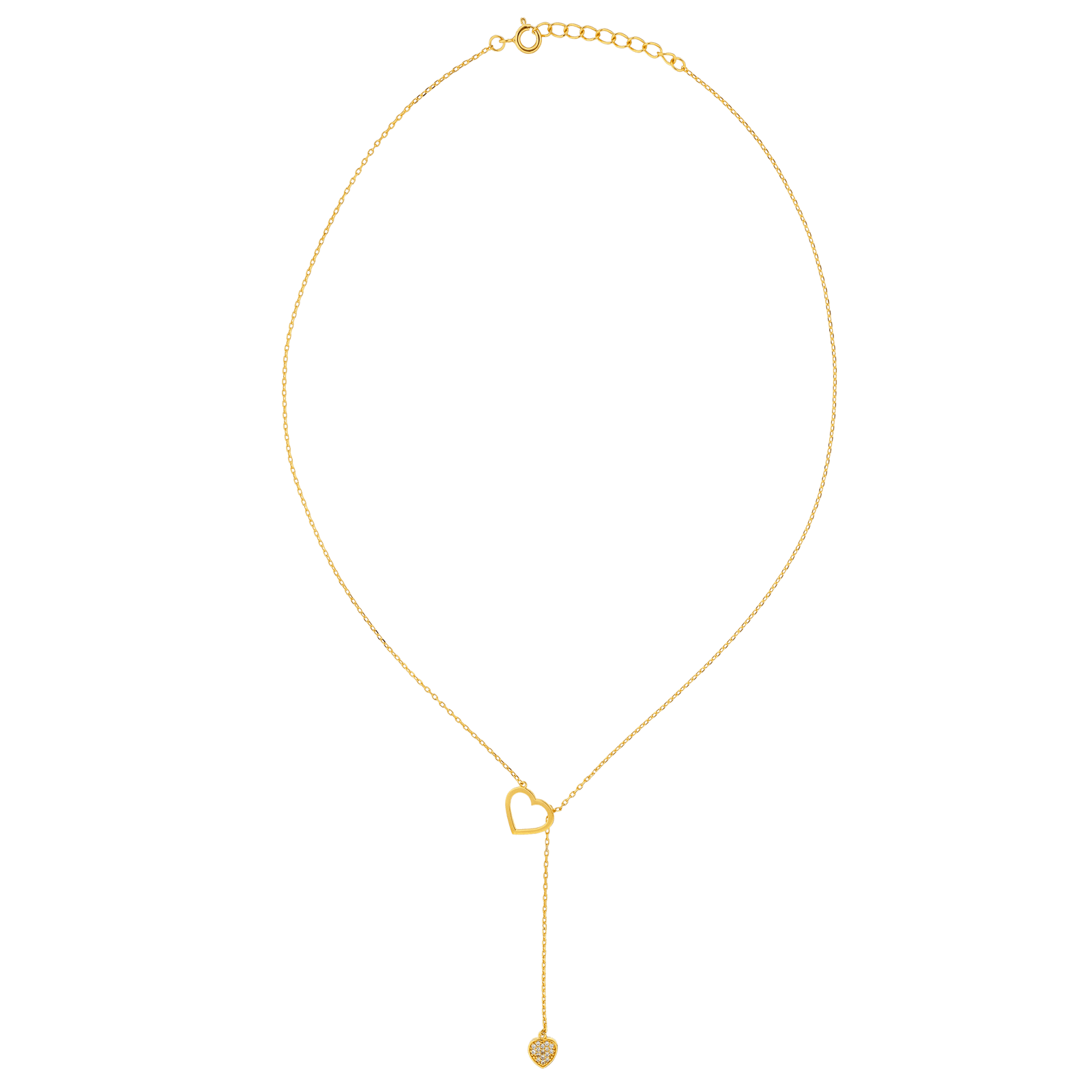 Collier plaqué or 2 coeurs Lisse et sertie Oxyde de Zirconium