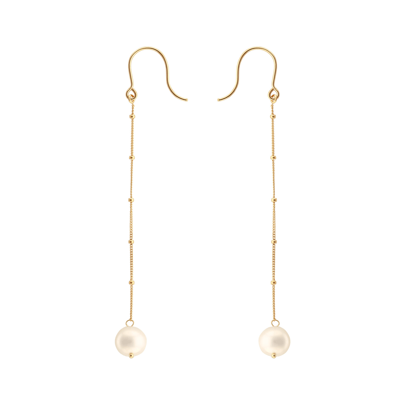 Boucles D'oreilles Or375 Pendantes Chaine Boules Lisses Perles Blanches