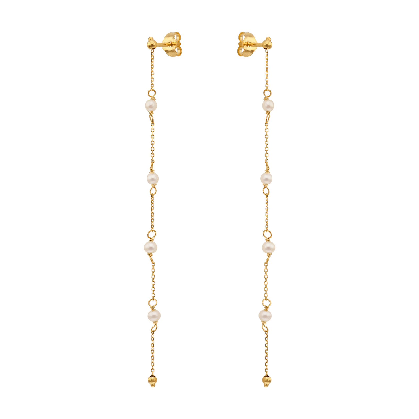 Boucles D'oreilles Or375 Pendantes Chaine Petites Perles Blanches