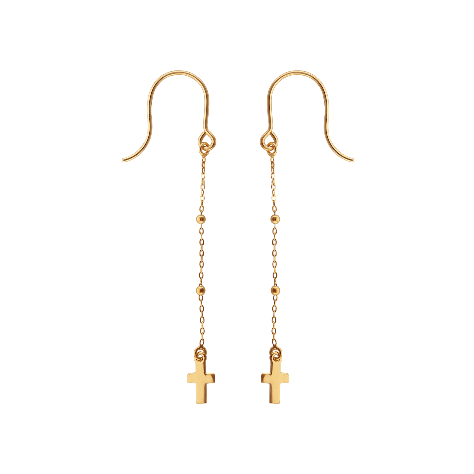 Boucles D'oreilles Or375 Pendantes Chaine Boules  Croix Lisses