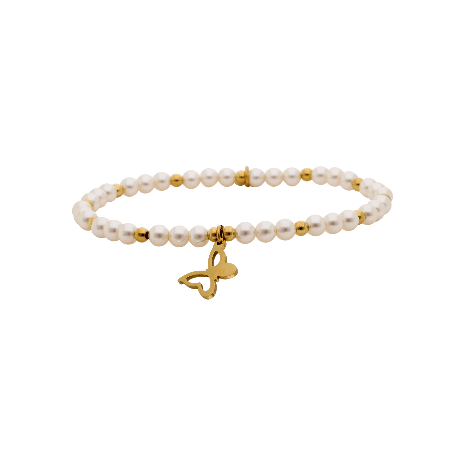 Bracelet Callas Acier doré Perle breloques Papillon ajouré