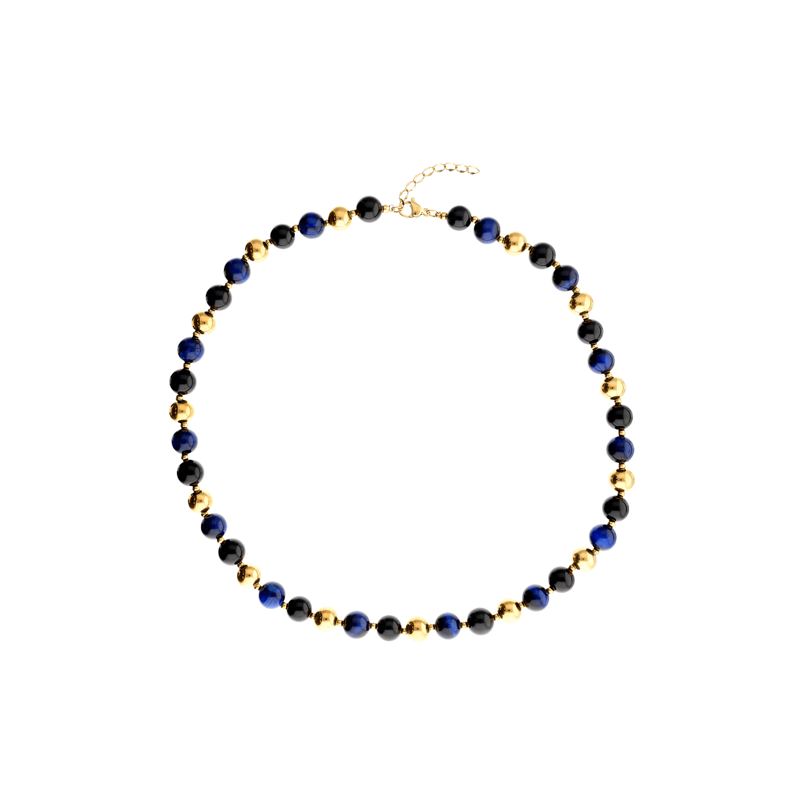 collier callas acier doré boules bleu 8 mm 42 plus 3 mm