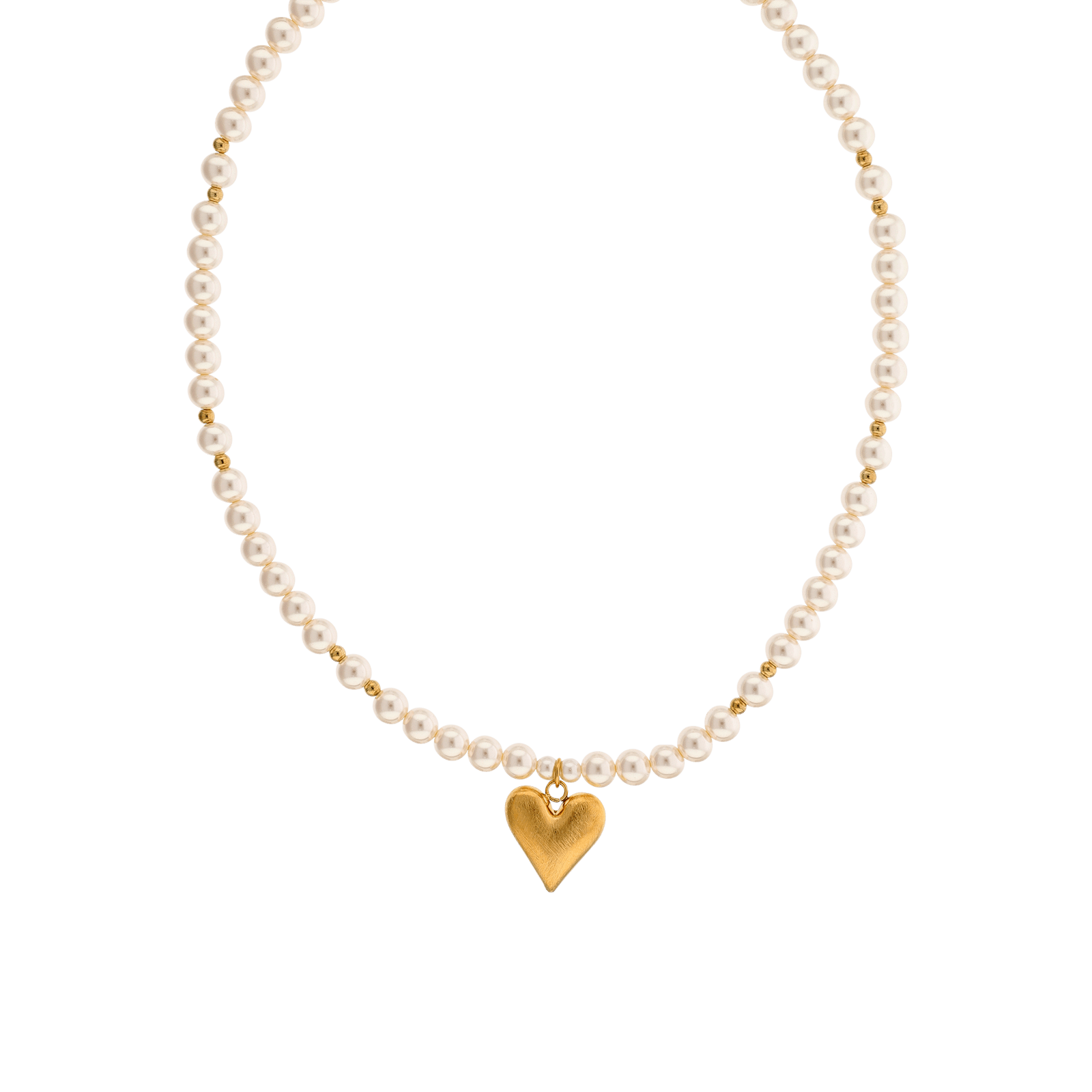 Collier Callas Acier doré boule et perle pendentif coeur brossé 42 plus 3 centimètres