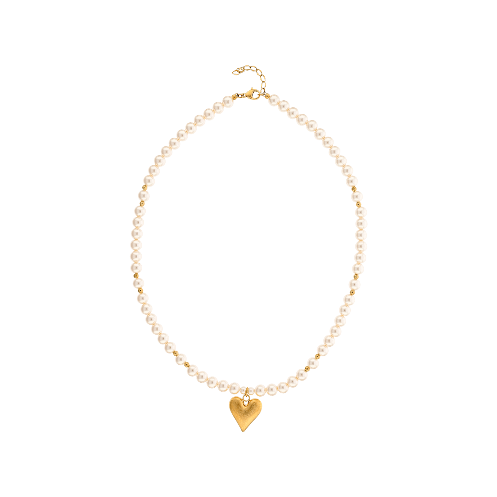 Collier Callas Acier doré boule et perle pendentif coeur brossé 42 plus 3 centimètres