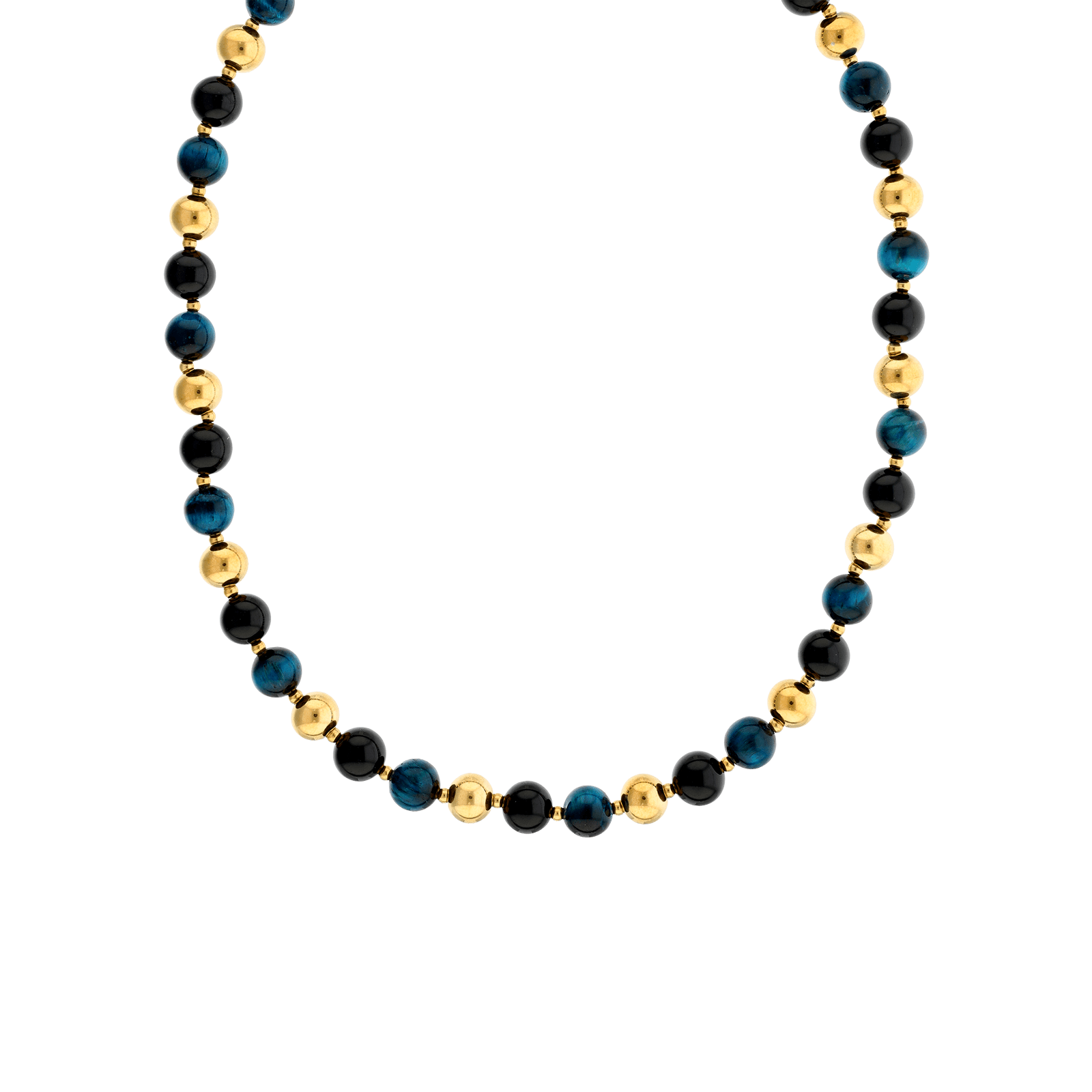 Collier Callas Acier doré boules bleu clair 8 millimètres 42 plus 3 centimètres