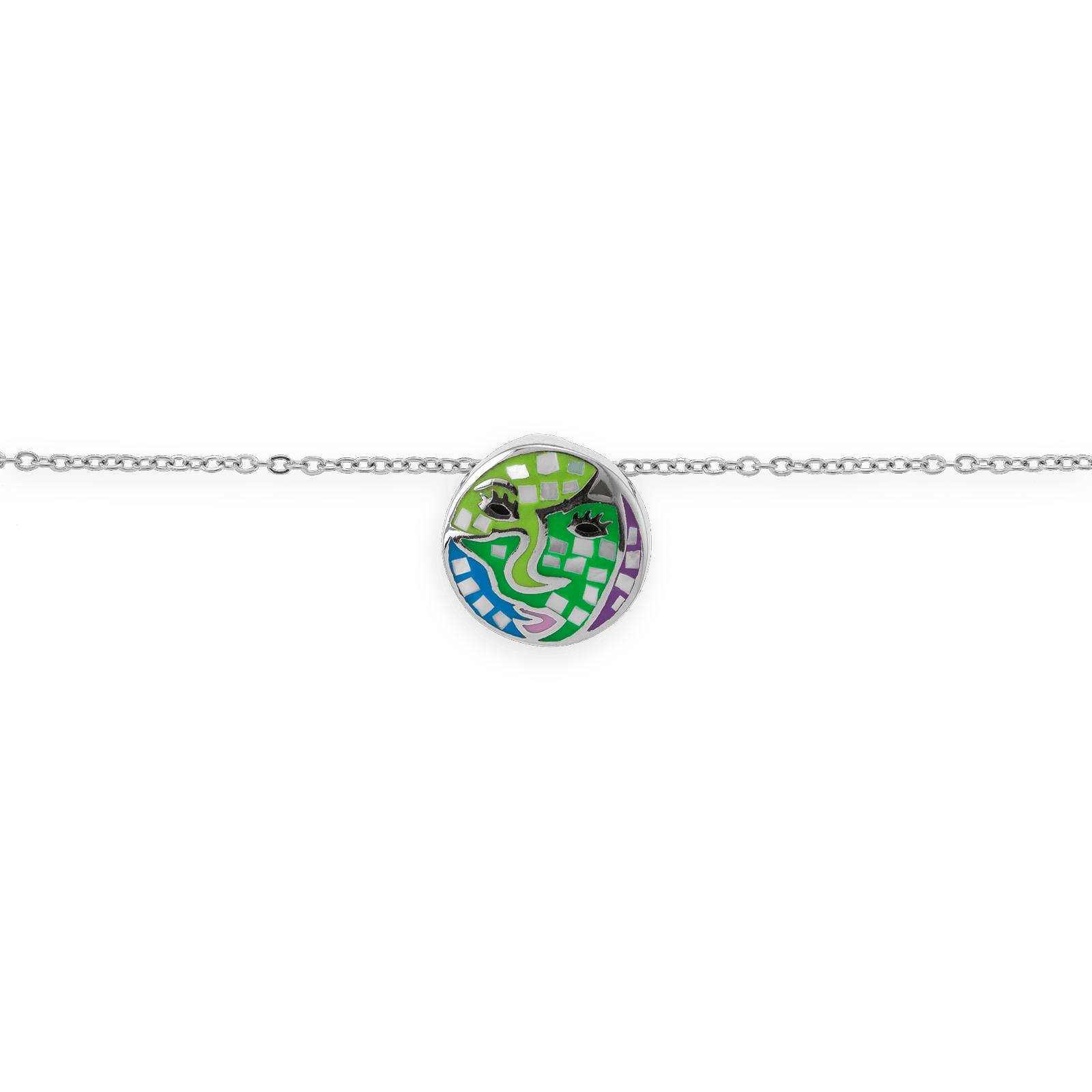 Collier motif email vert et bleu