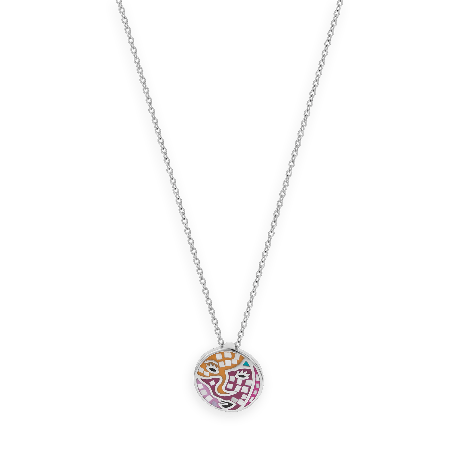 Collier acier motif email jaune et rose
