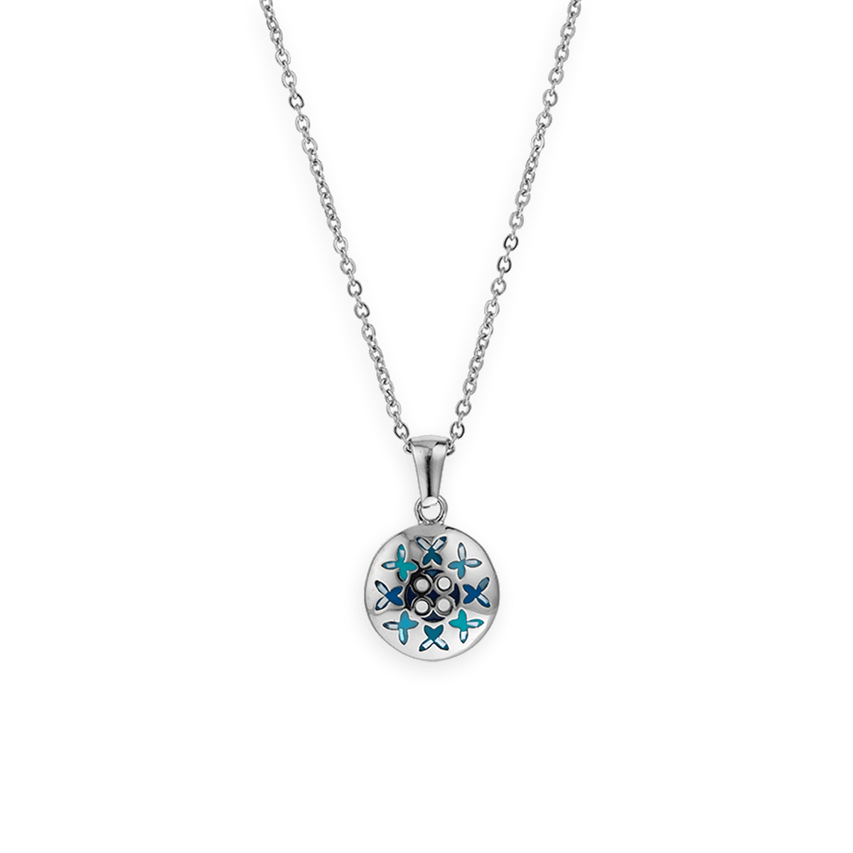 Collier Acier Motif 14.5mm Email Bleu 42 A 45cm