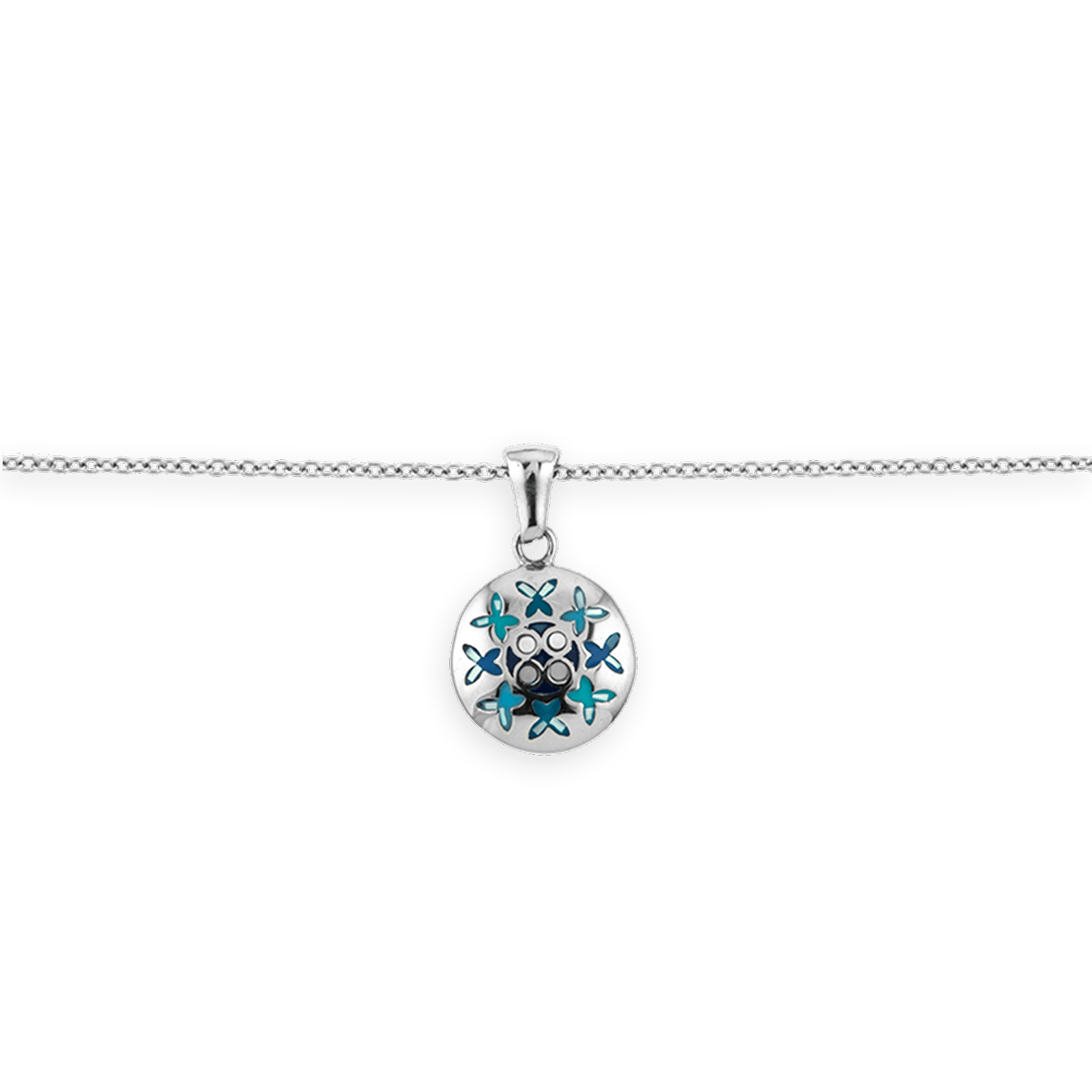 Collier acier motif email bleu