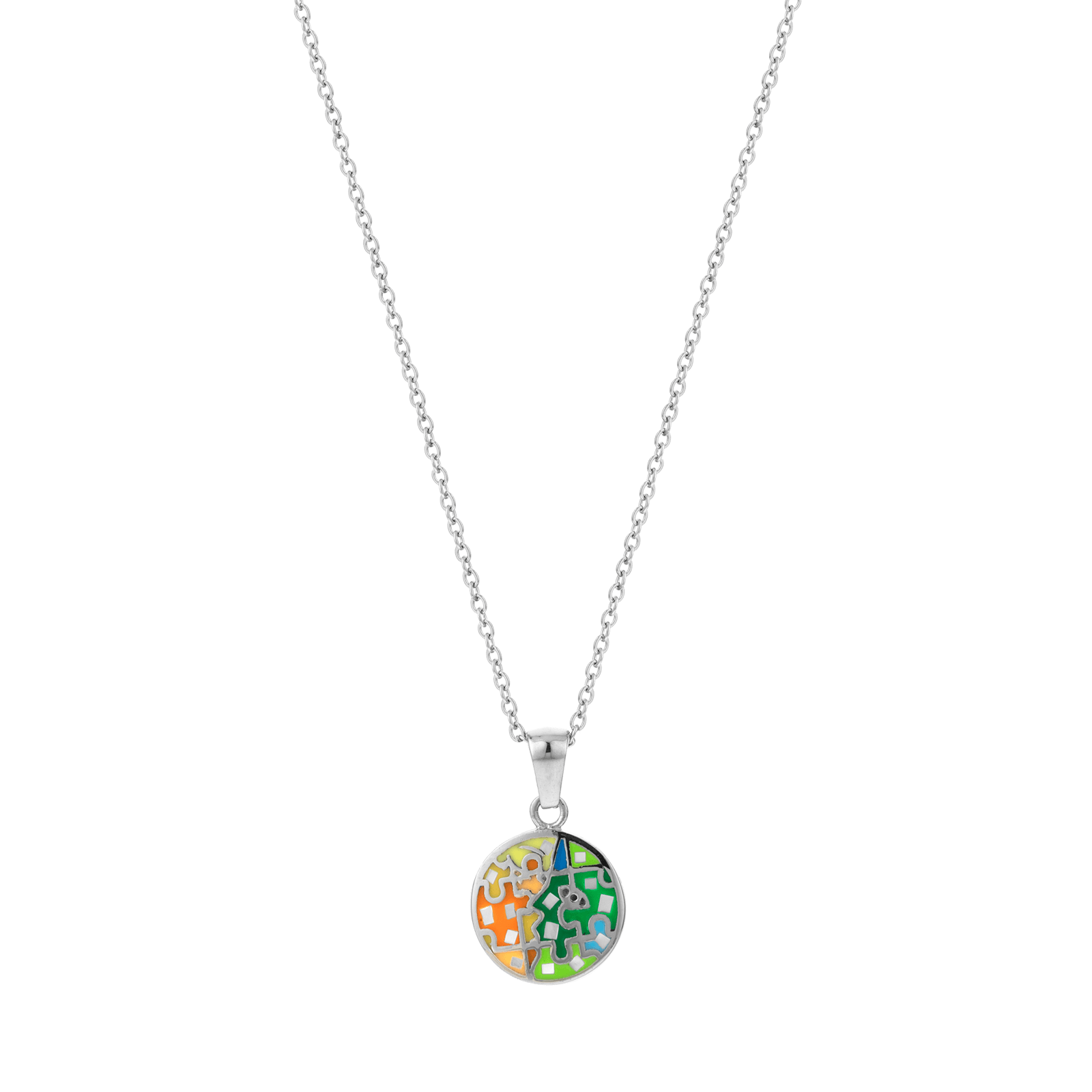 Collier acier motif email vert orange