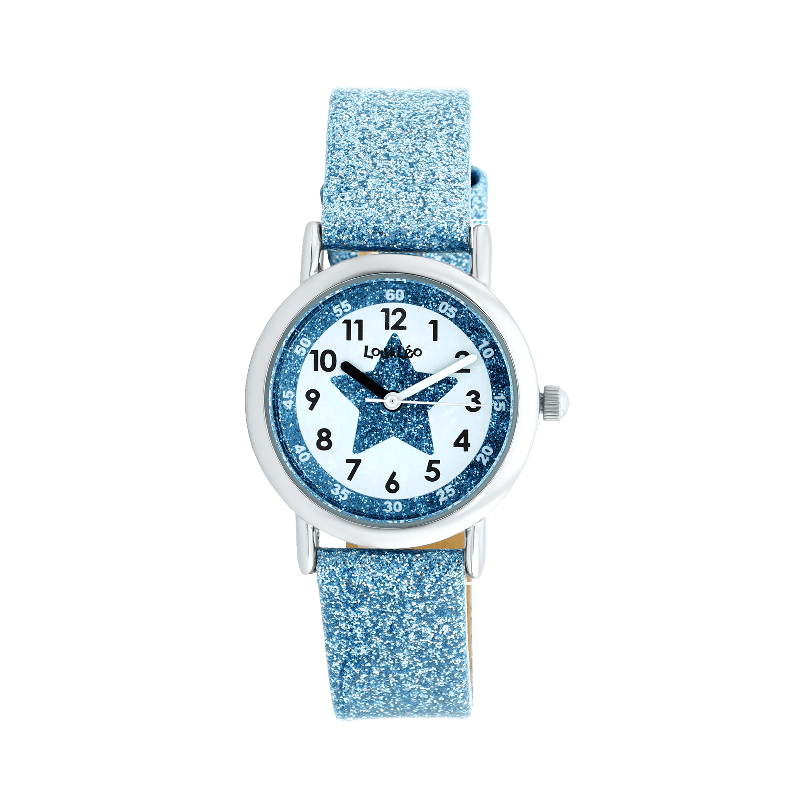 montre enfant Lou & Leo 27.8mm Bracelet paillettes bleu cadran blanc et étoile bleu 3 atmosphères
