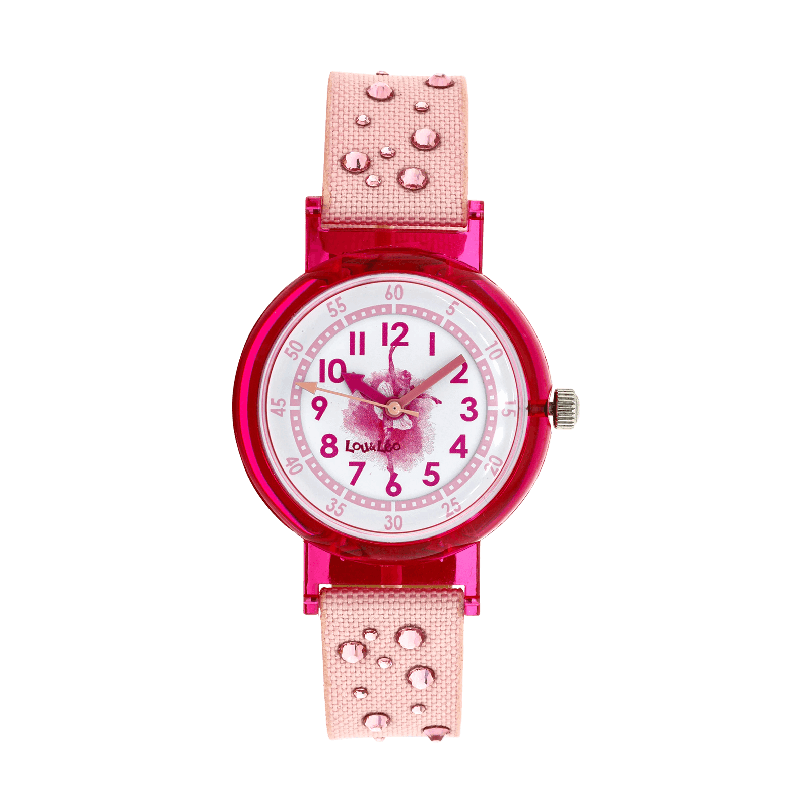 Montre Enfant Lou & Leo 30.5 millimètres Bracelet tissu rose avec pierres Cadran blanc ballerine 3 atmosphères
