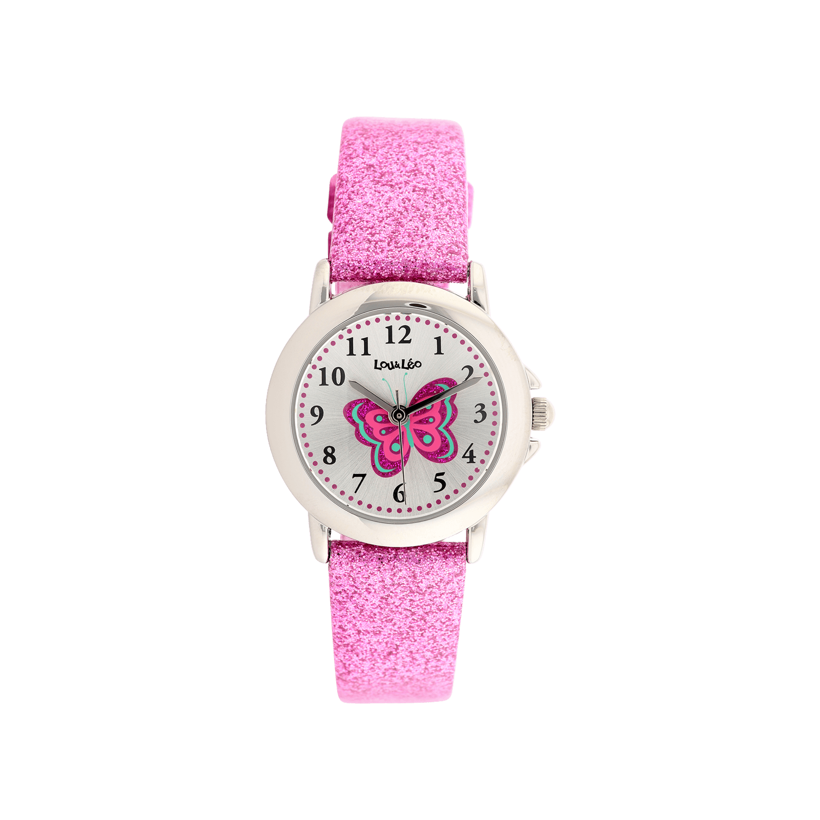 Montre Lou & Leo Papillon Bracelet plastique paillettes Fuschia