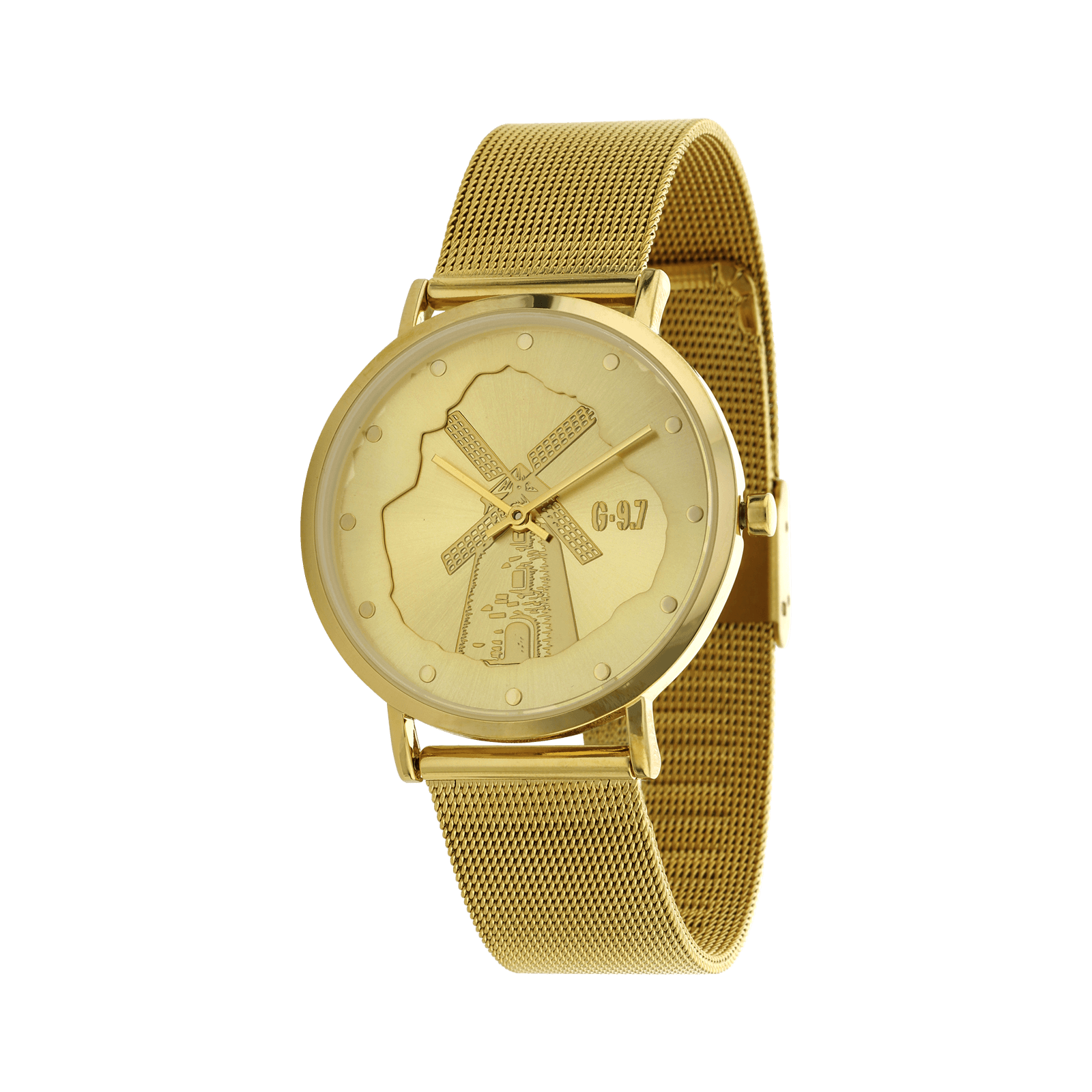 montre g97 carte marie galante 36.4mm acier doré bracelet maille milanaise doré