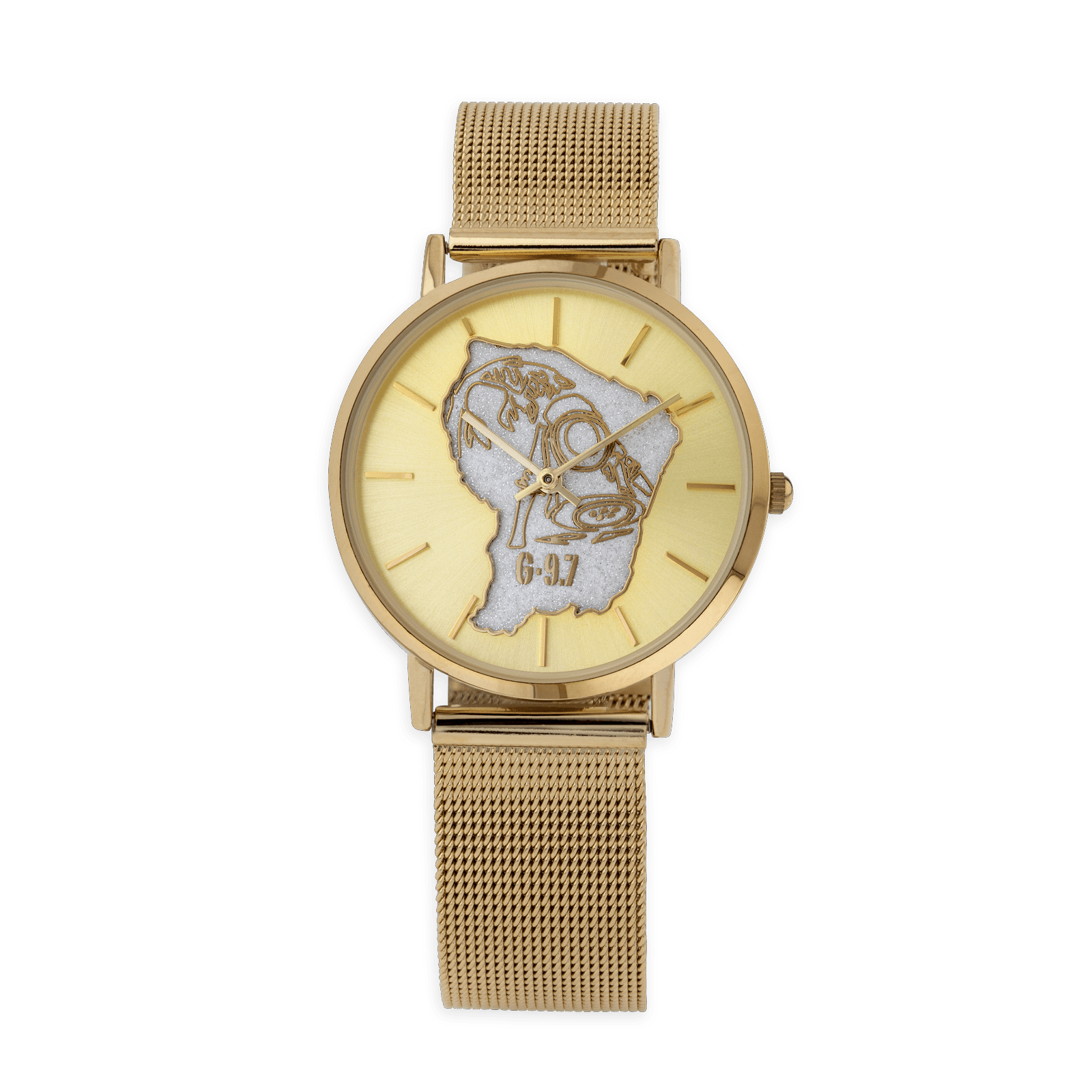 montre G97 homme cadran doré guyane argenté orpailleur doré bracelet mesh