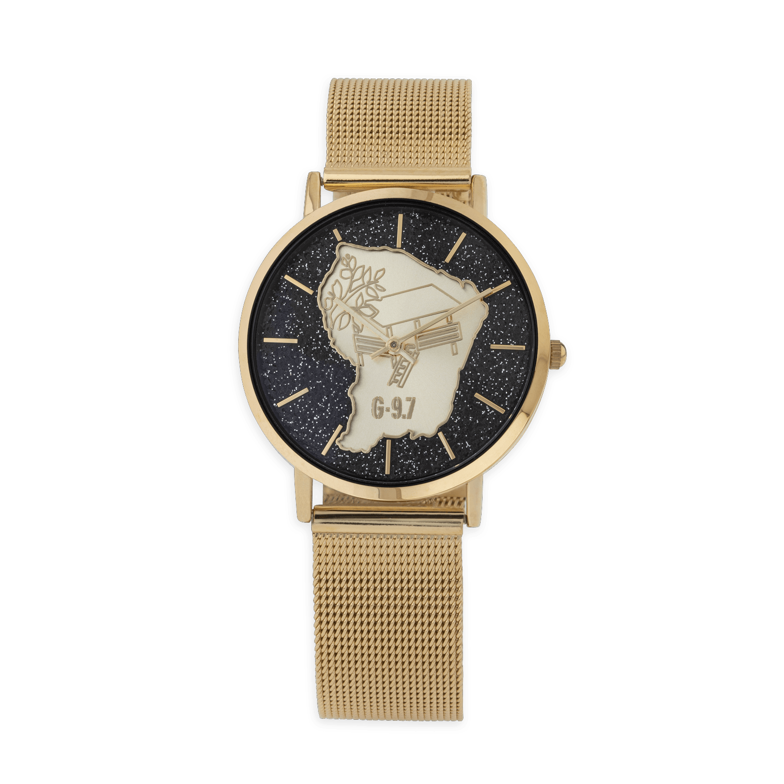 montre homme g97 carte guyane bracelet maille milanaise acier doré