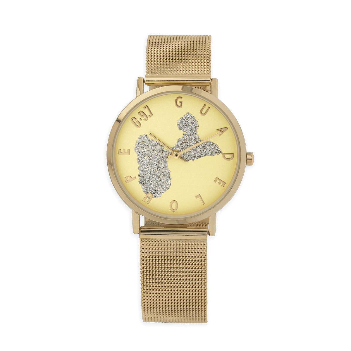 Montre Unisexe G97 36mm Cadran Gravure Doré Guadeloupe Argenté Brac Mesh Doré 17.5mm 3atm