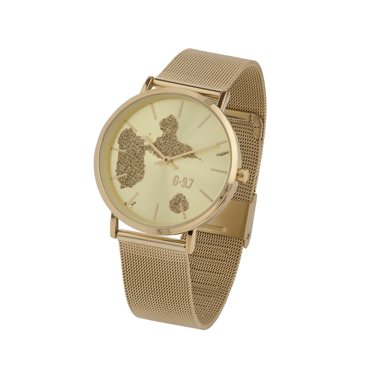 Montre Unisexe G97 36mm Cadran Doré Carte Guadeloupe Doré Brac Mesh Doré 17.5mm 3atm