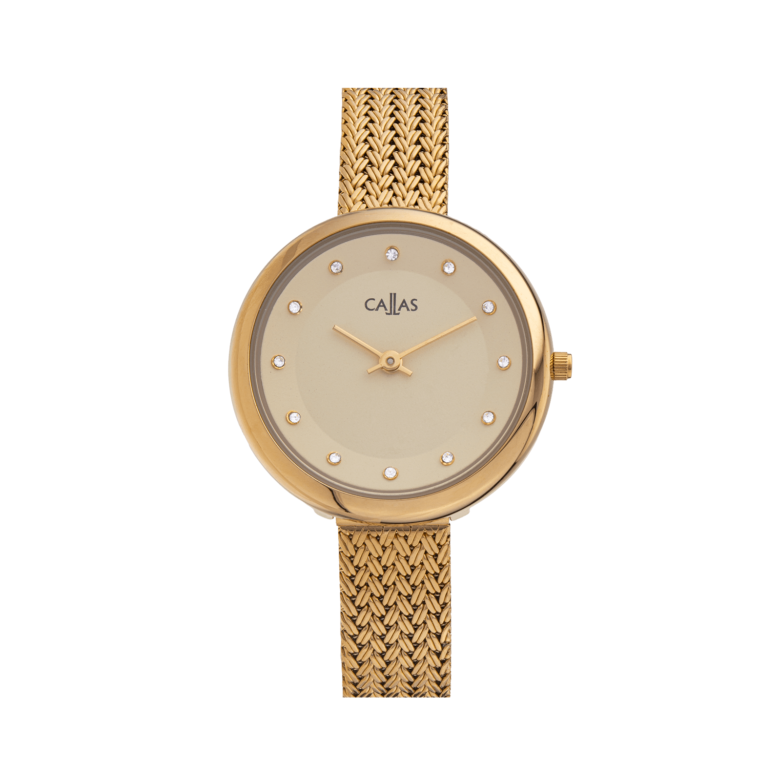 montre dame callas dame bracelet maille milanaise acier doré cadran gold 3 atm