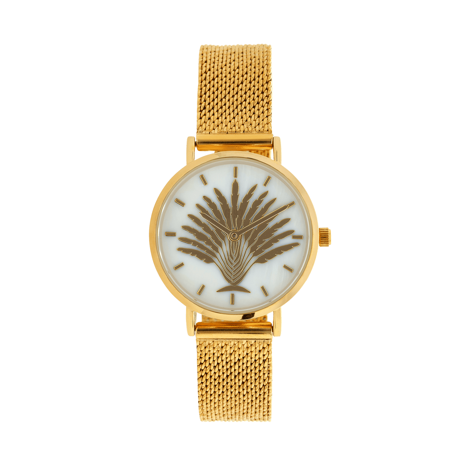 Montre Femme G97 30mm Cadran Nacre Arbre Du Voyageur Bracelet Mesh Doré 14mm 3ATM